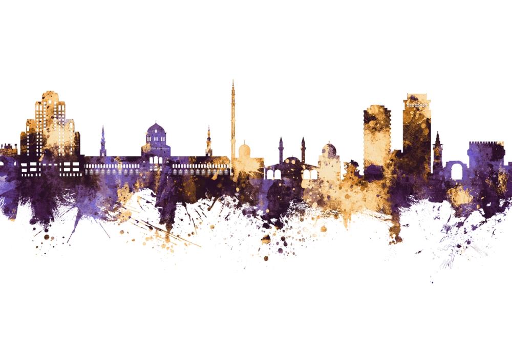 Damascus Syria Skyline Purple & Gold