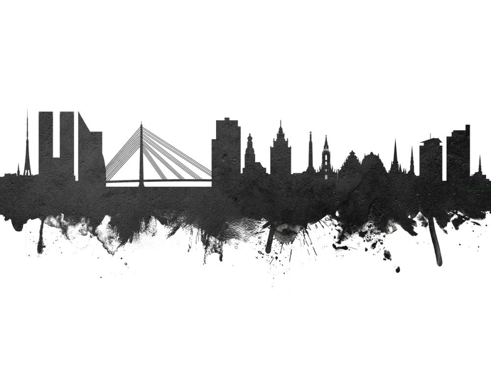 Riga Latvia Skyline Black & White