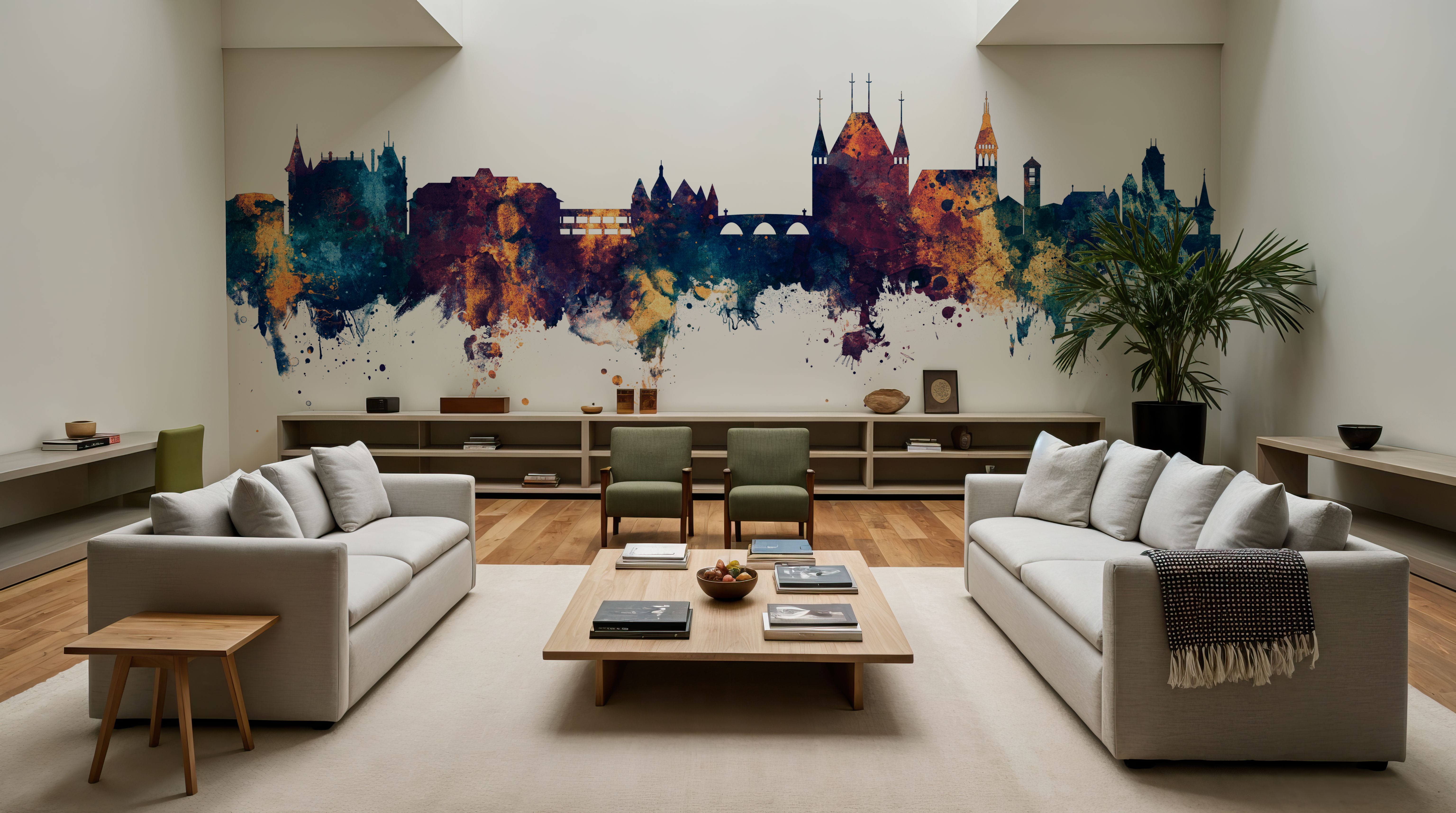 Thun Switzerland Skyline Blue & Bronze, Behang