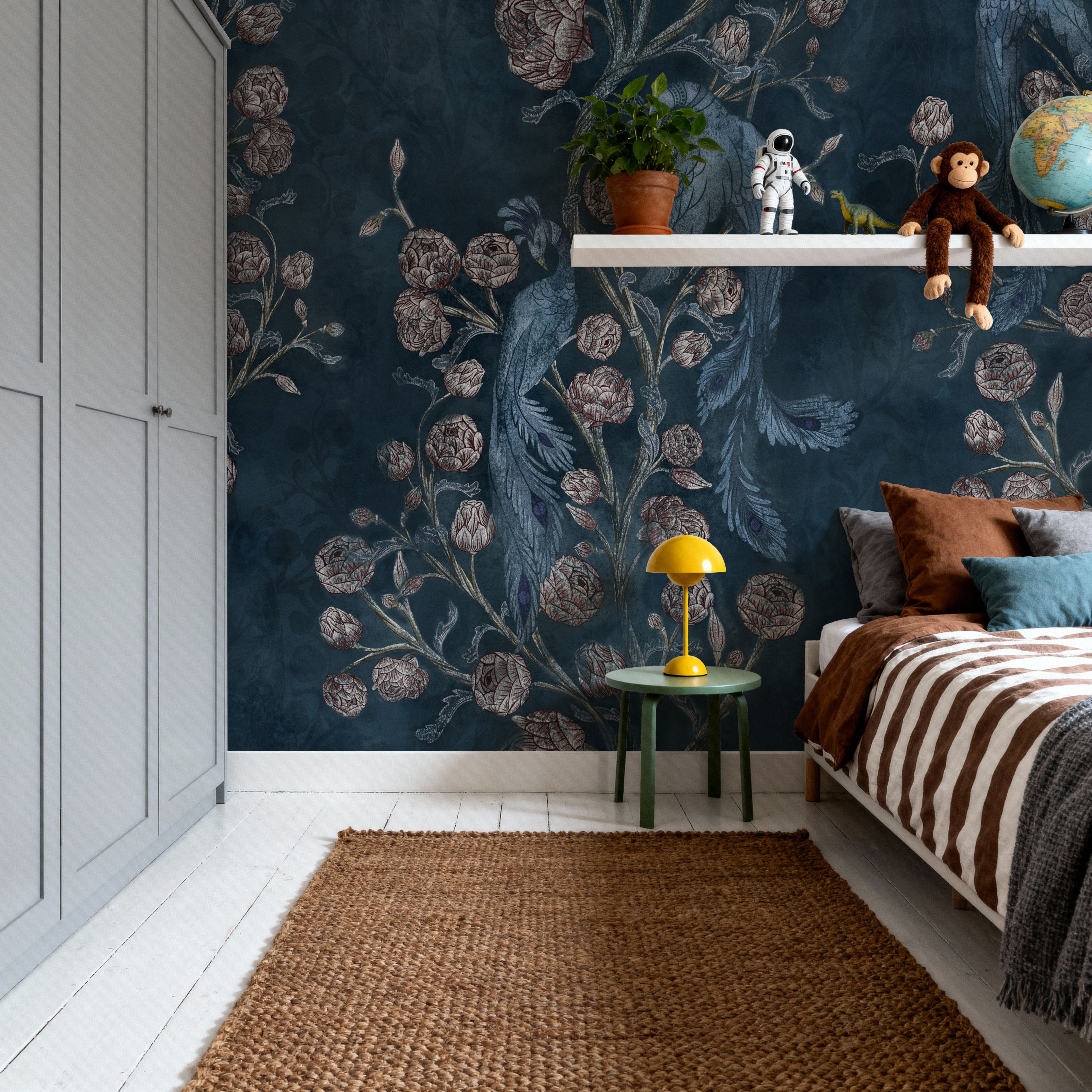 Peacock and Peony Chinoiserie Navy