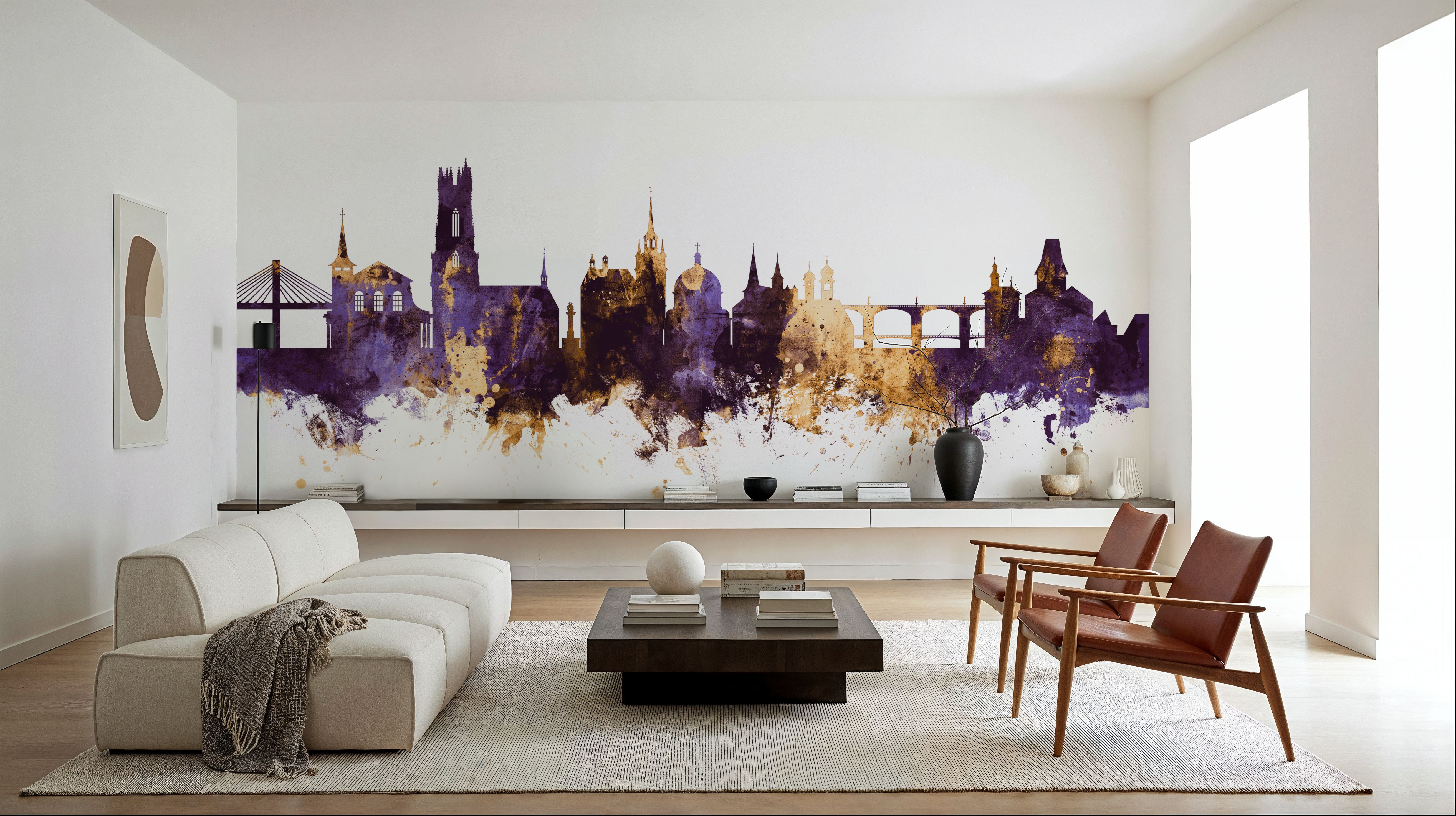 Fribourg Switzerland Skyline Purple & Gold