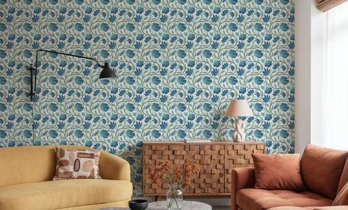 Indial Floral, Teal on Cream