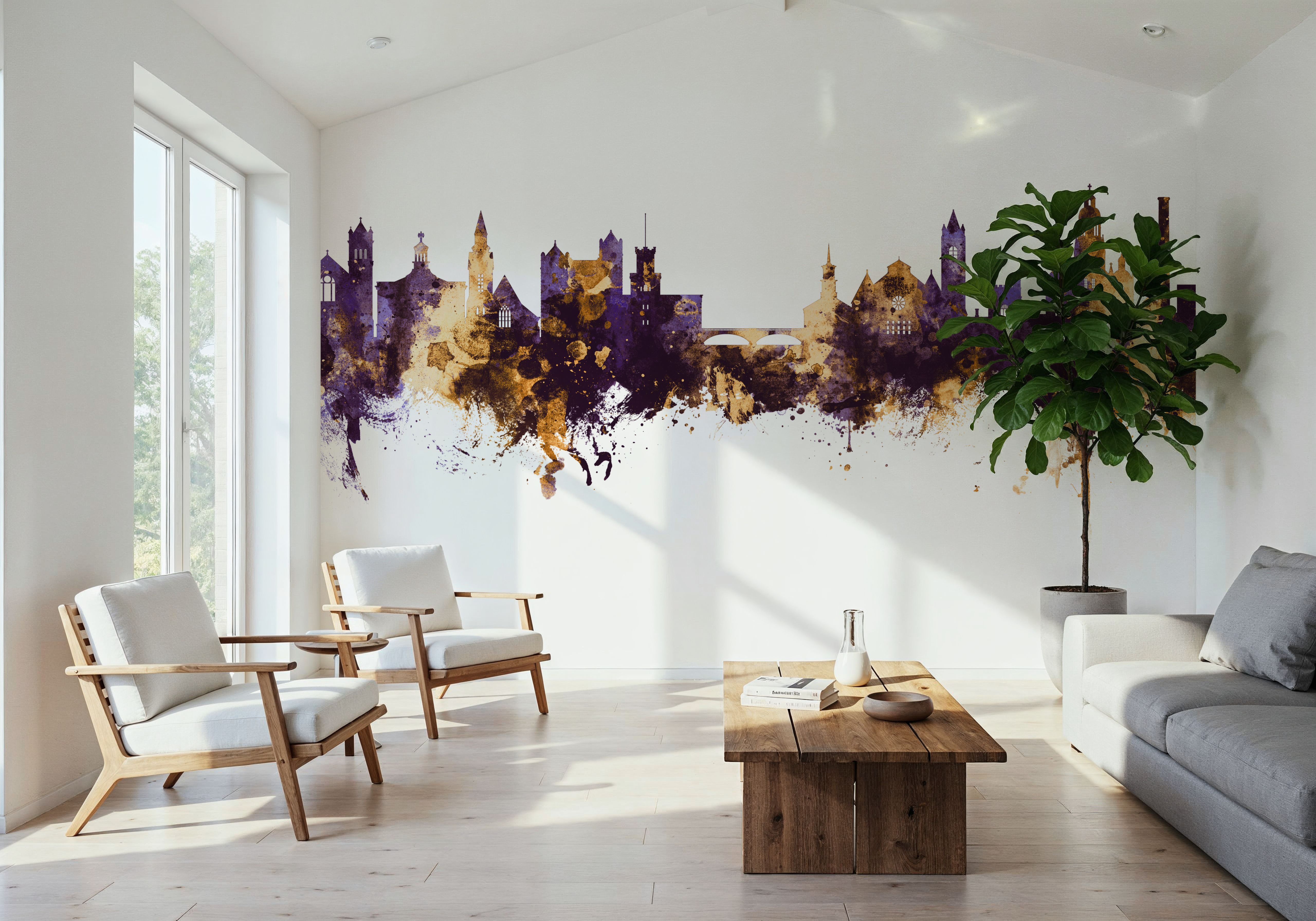 Nashua New Hampshire Skyline Purple & Gold, Wallpaper