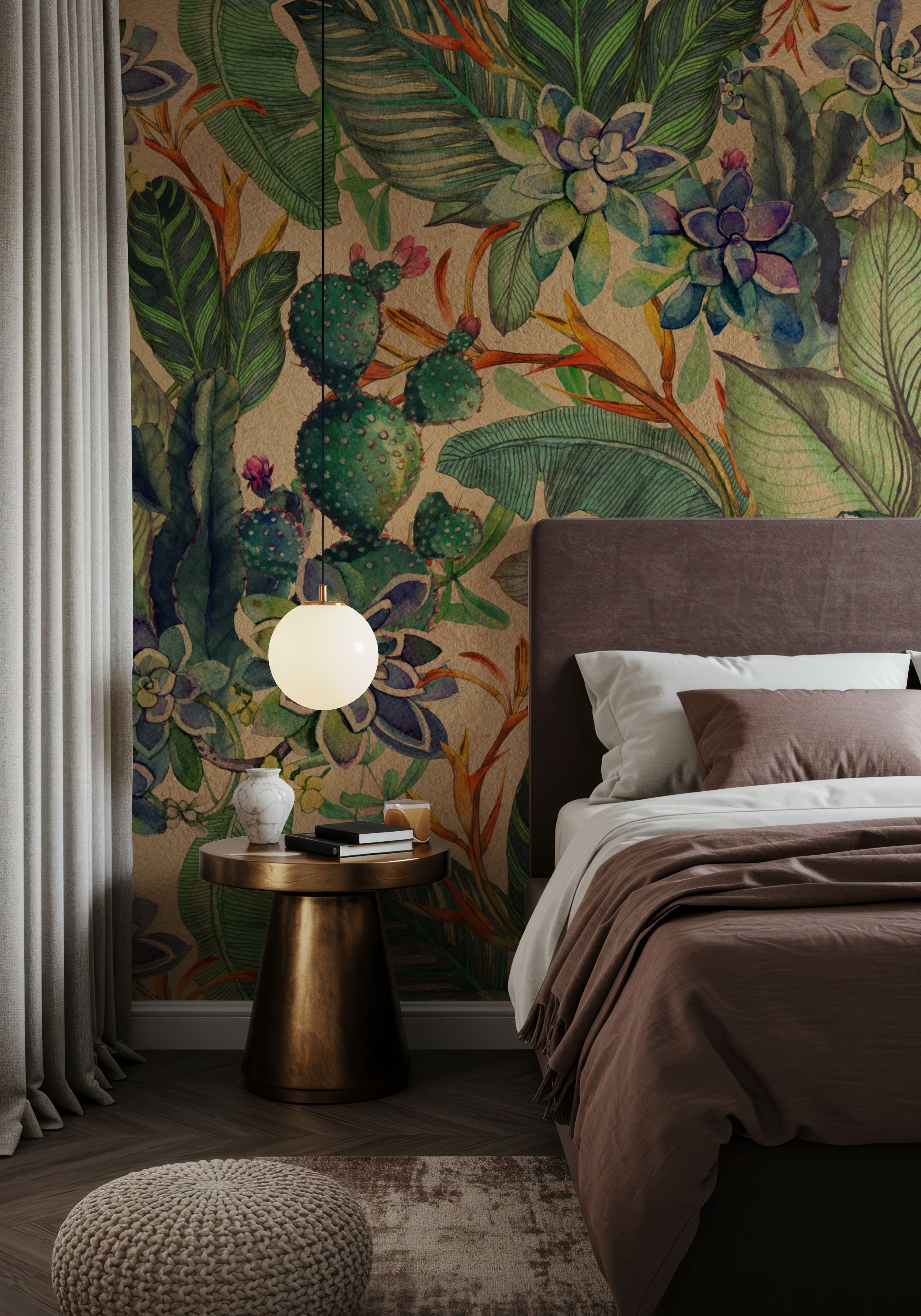 Wallpaper - Verdant Tropics - Floral Nature - Green - Bedroom - Wallism US - Premium, Textured or Peel & Stick
