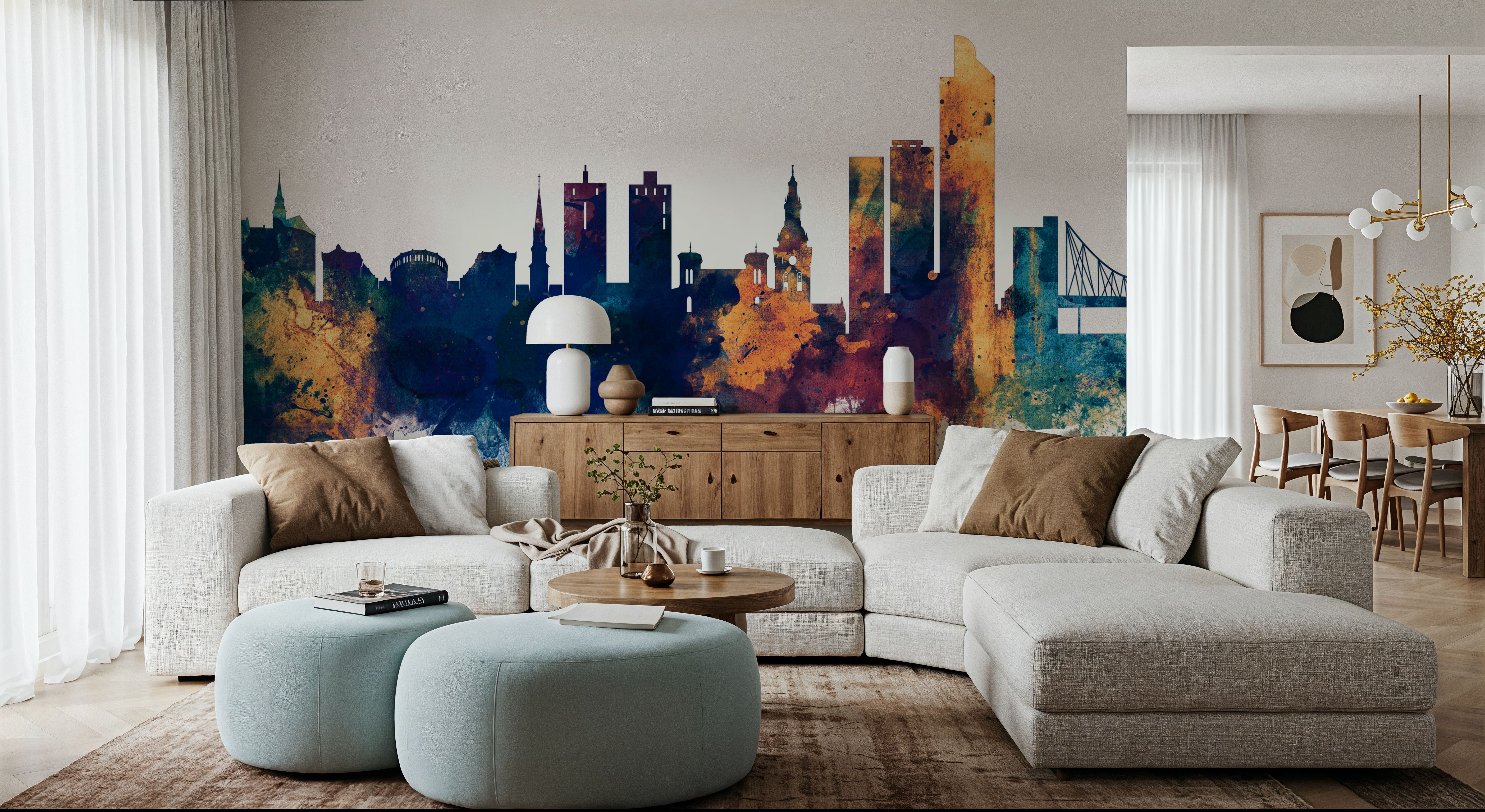 Oslo Skyline Blue & Bronze, Papier peint