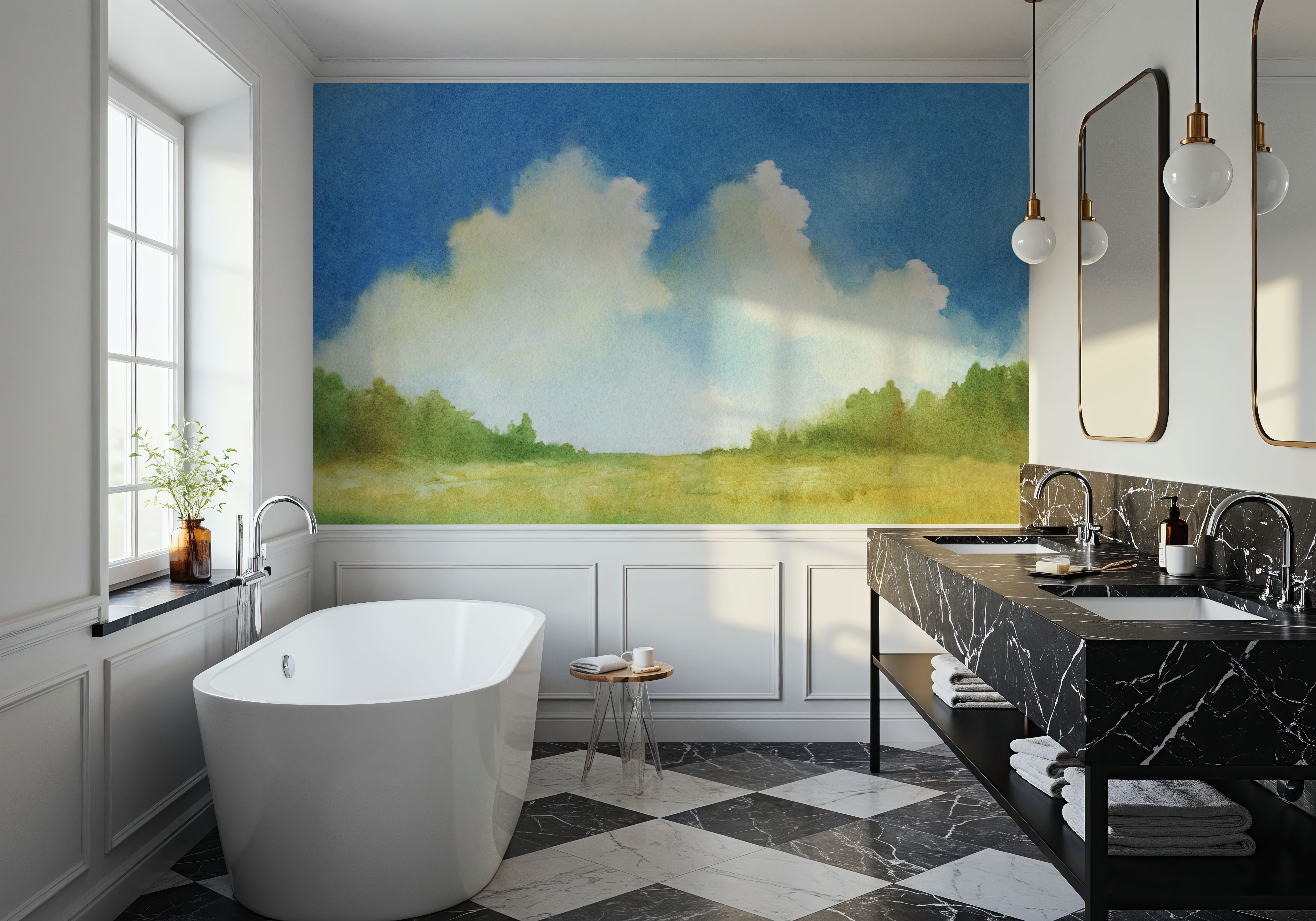 Cloudy Landscape Painting, Carte da parati