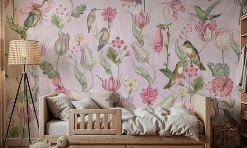 Tulips & Birds, Soft Pink