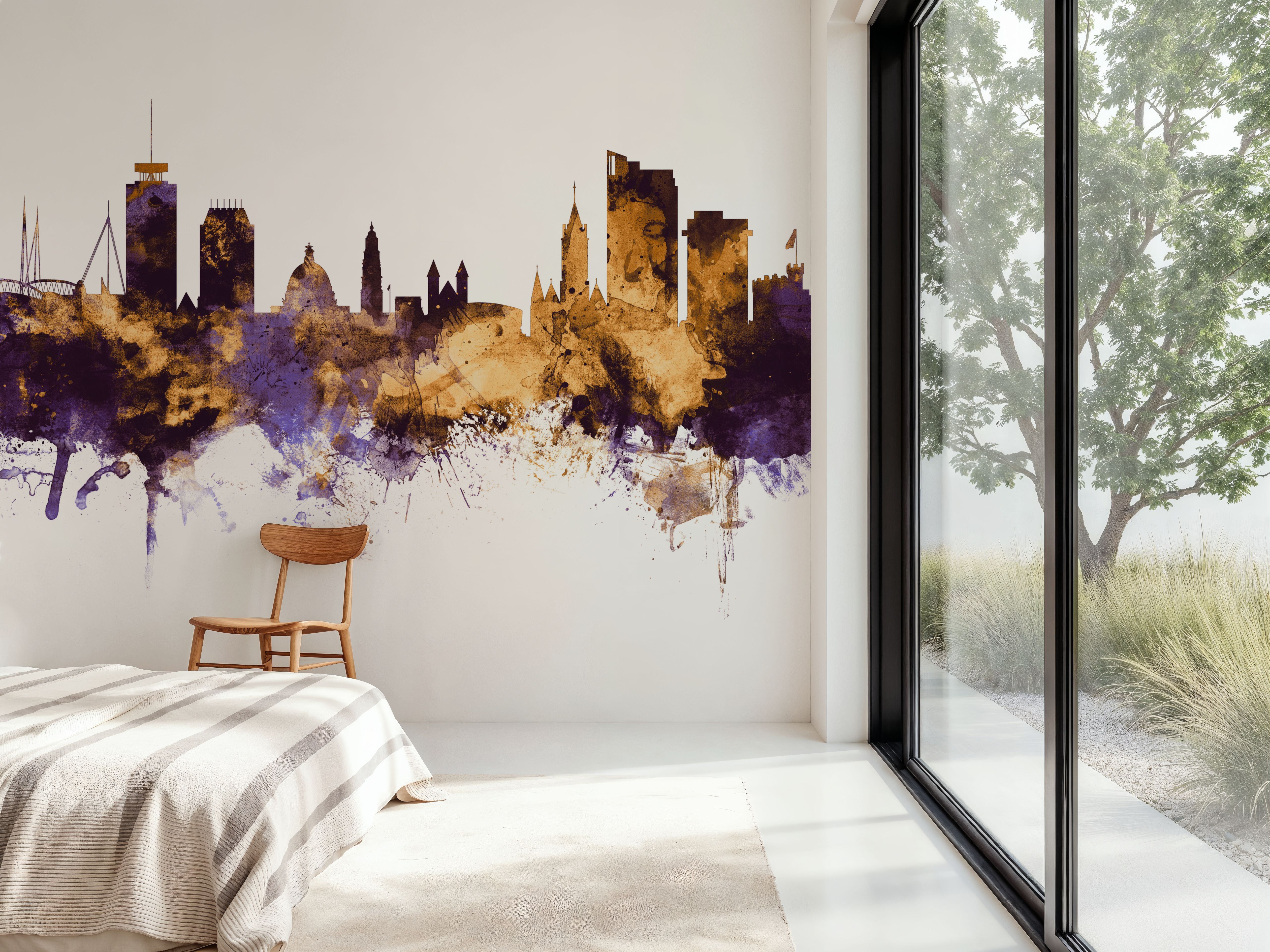 Cardiff Wales Skyline Purple & Gold