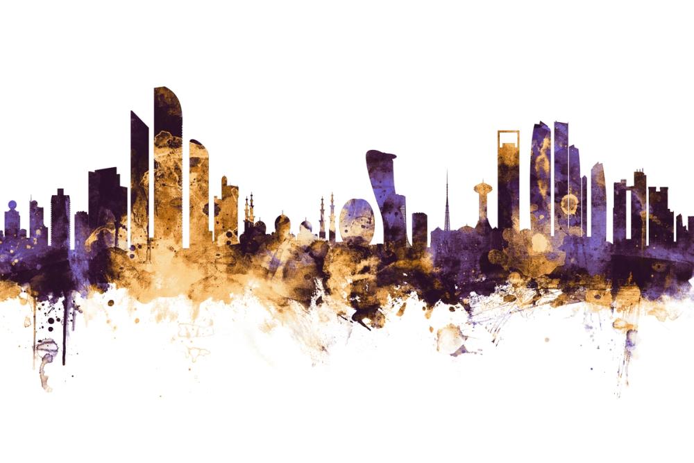 Abu Dhabi Skyline Purple & Gold