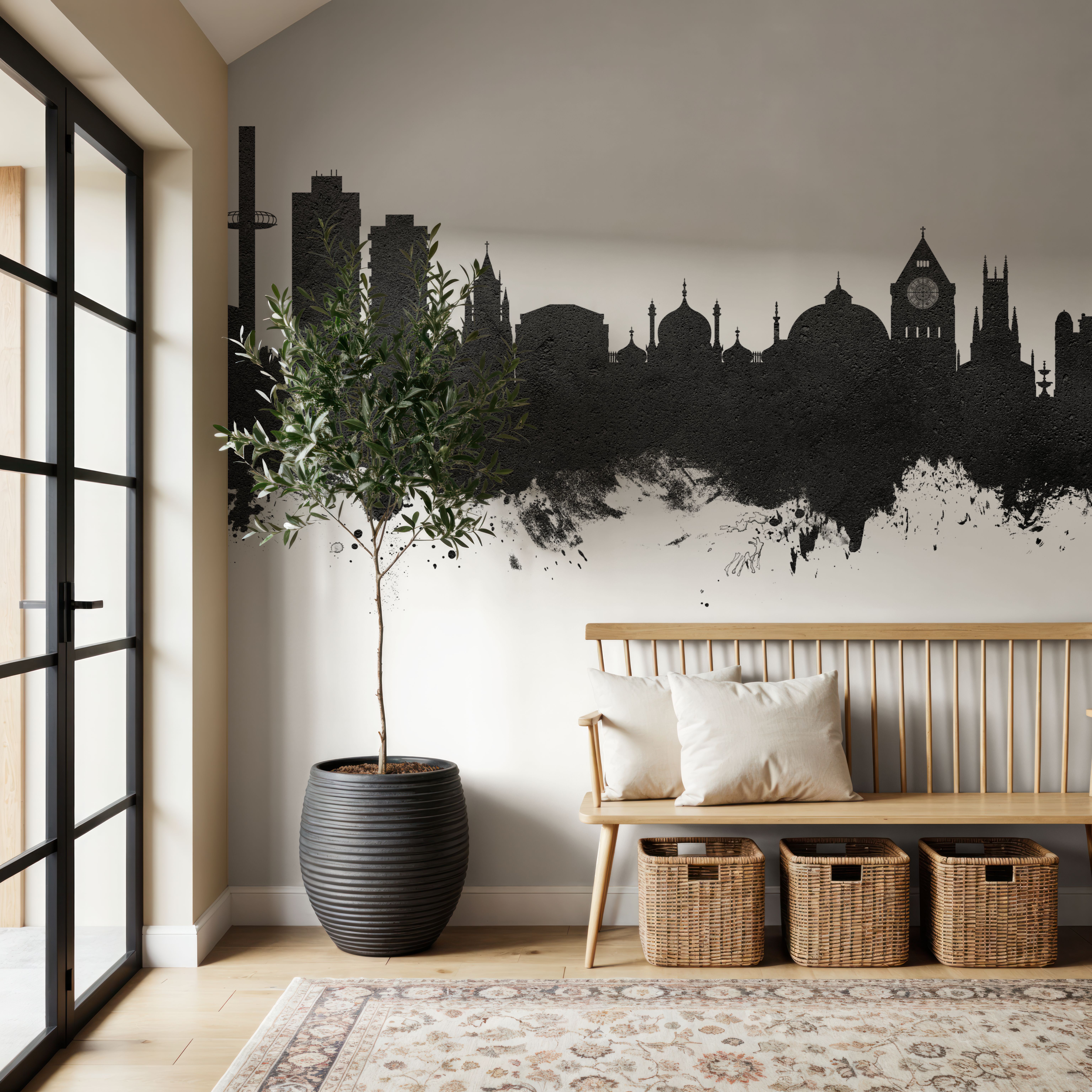 Wall Mural - Brighton England Skyline Black & White - Graphics mural wallpaper - Gray - Bedroom - Wallism UK - Premium, Textured or Peel & Stick