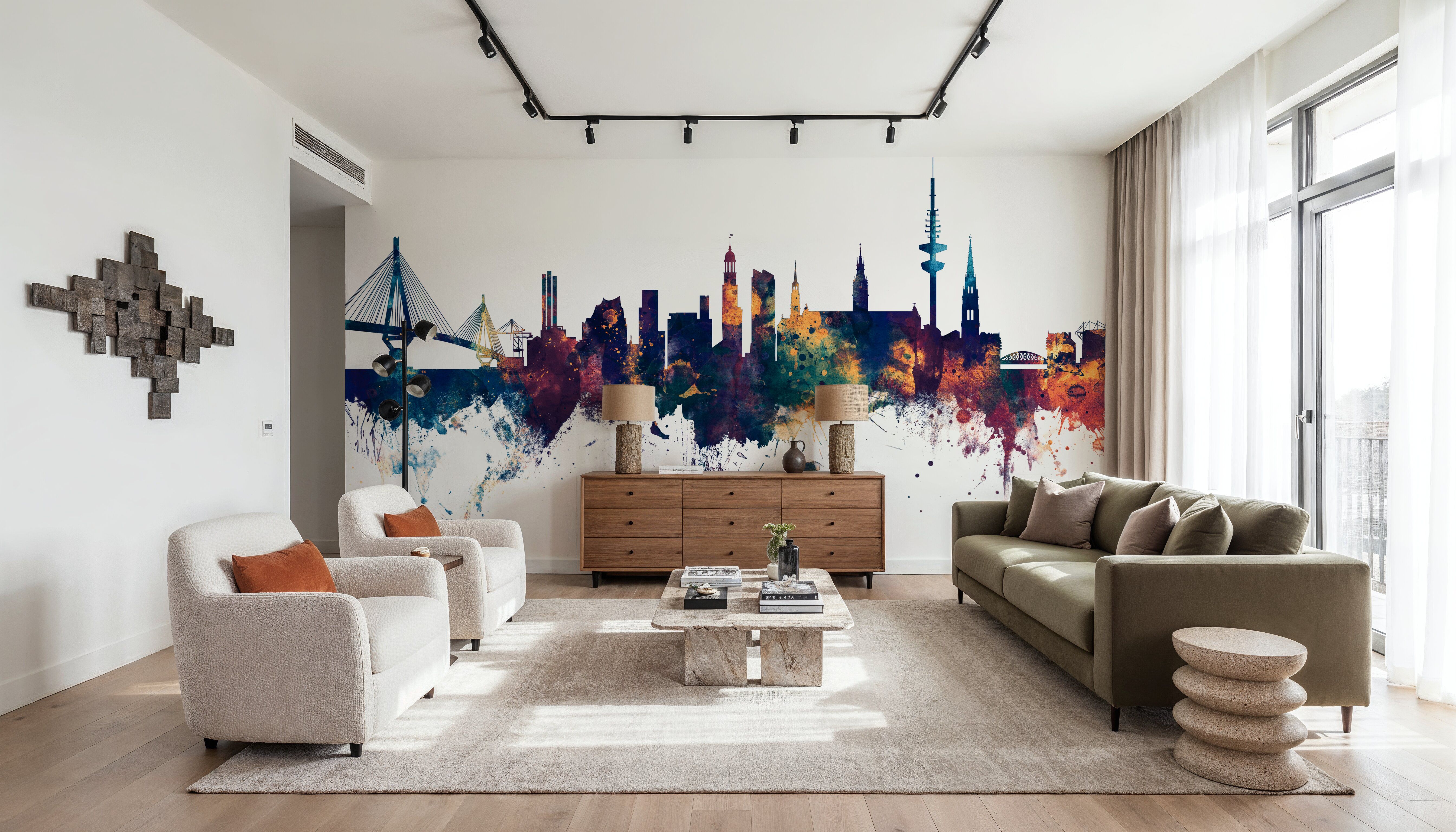 Hamburg Germany Skyline Blue & Bronze, Tapeten