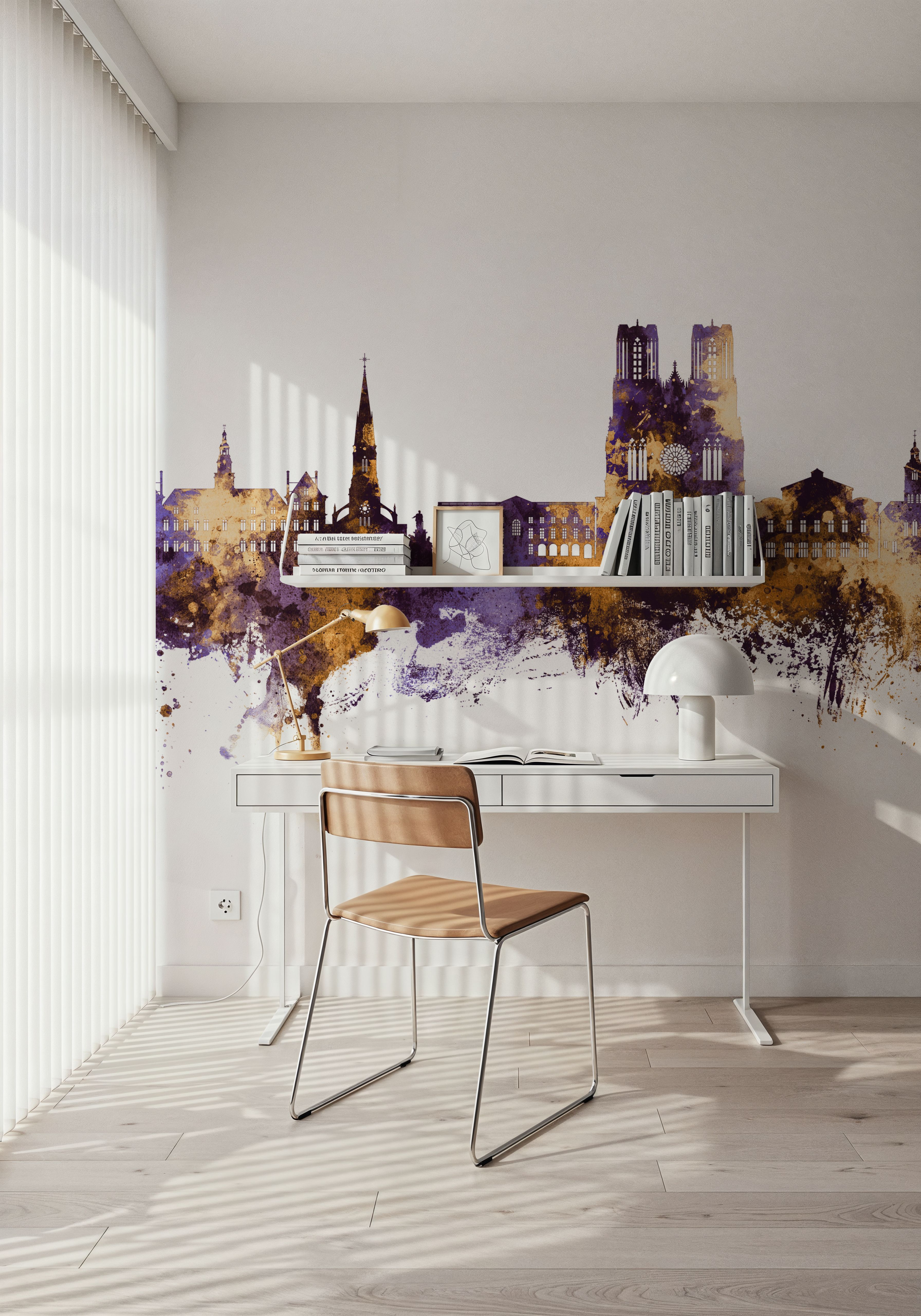 Reims France Skyline Purple & Gold