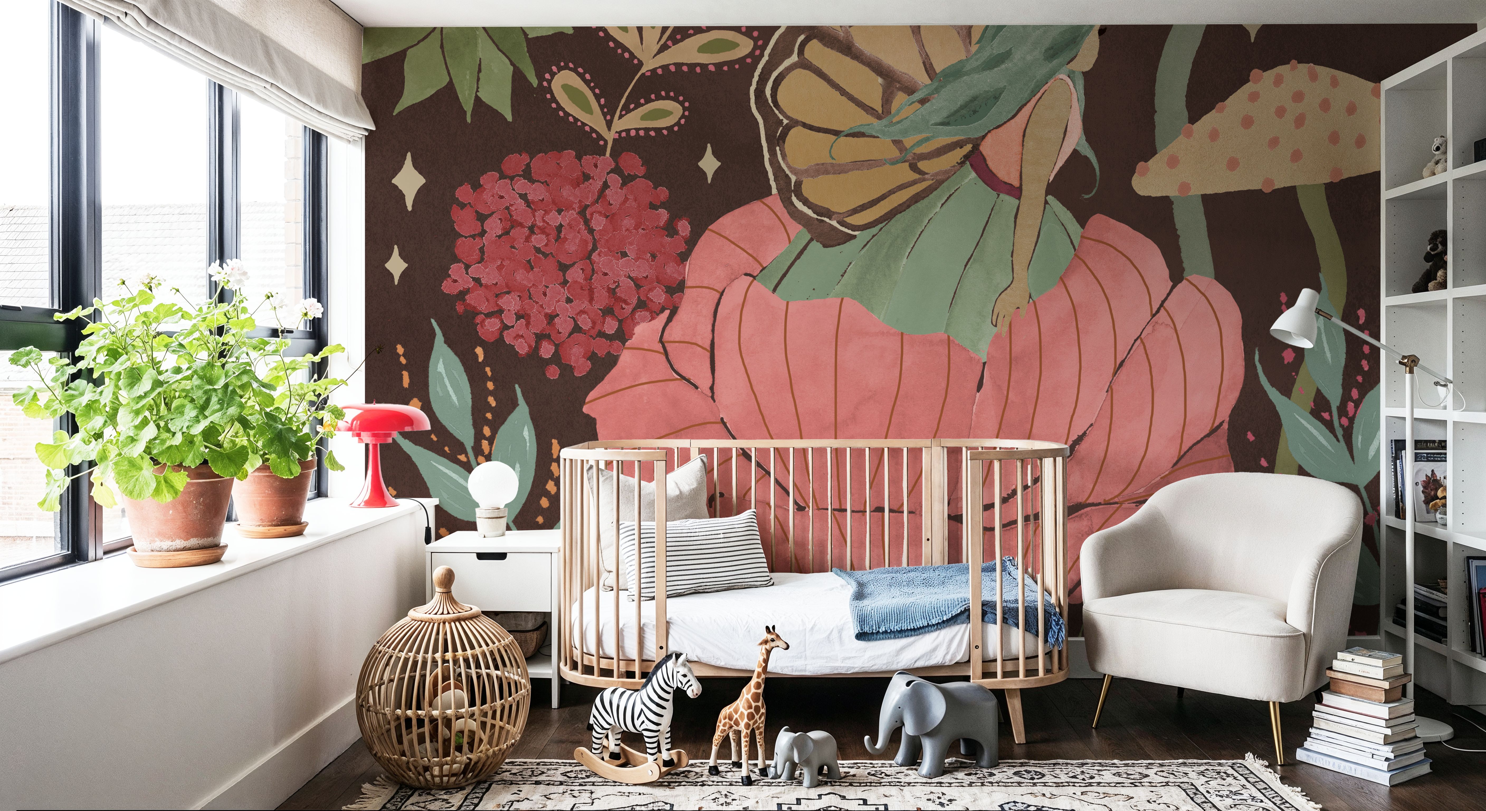 Wall Mural - Floralscape Fairies II Dark - Fantasy Insects mural wallpaper - Brown - Dining Room - Wallism US - Premium, Textured or Peel & Stick