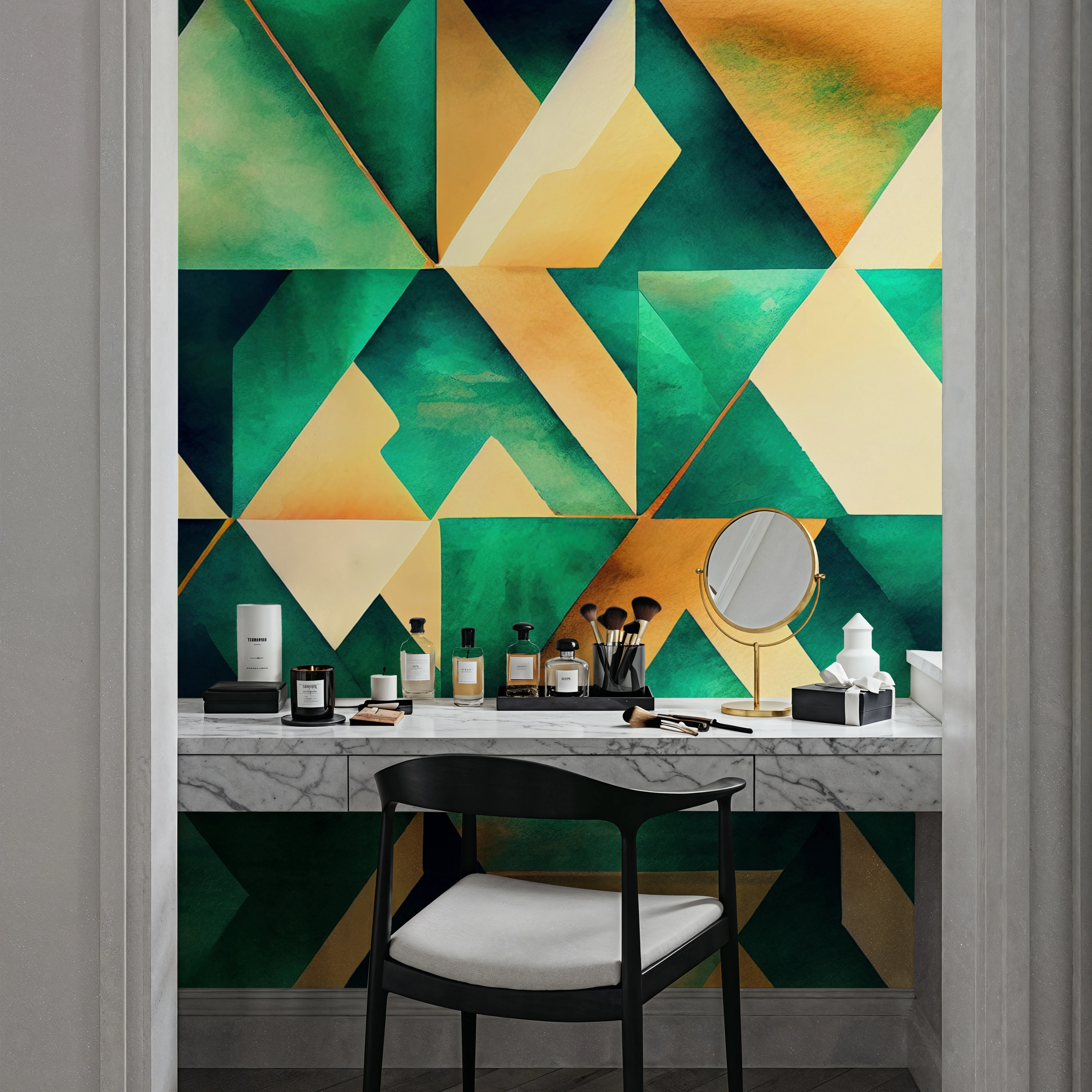 Wall Mural - Cyborg Mosaic - Abstract Triangles mural wallpaper - Green - Bedroom - Wallism UK - Peel & Stick or Paste-the-Wall