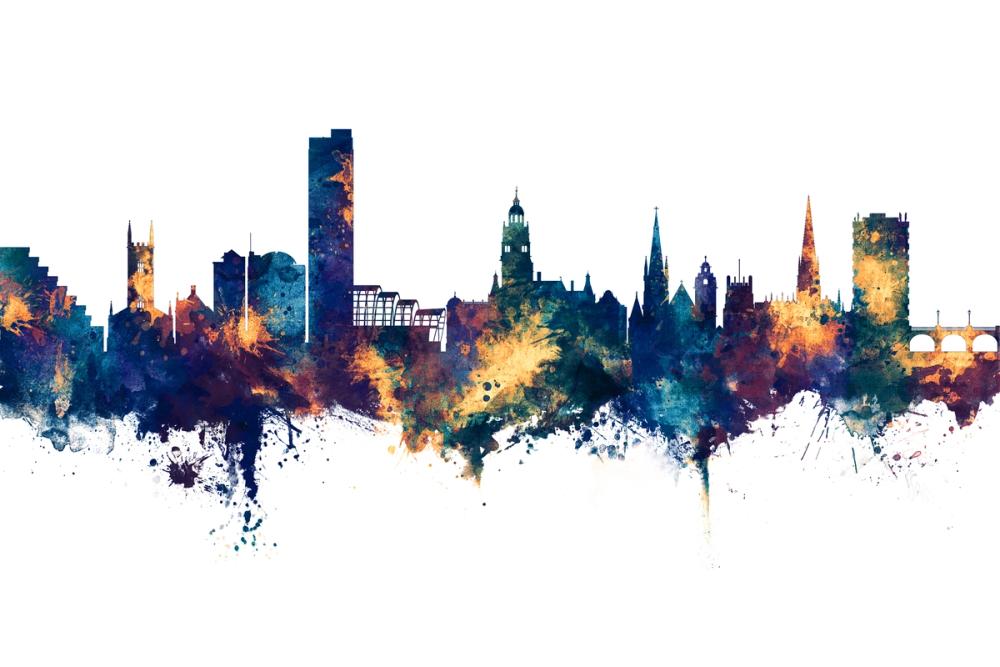 Sheffield England Skyline Blue & Bronze