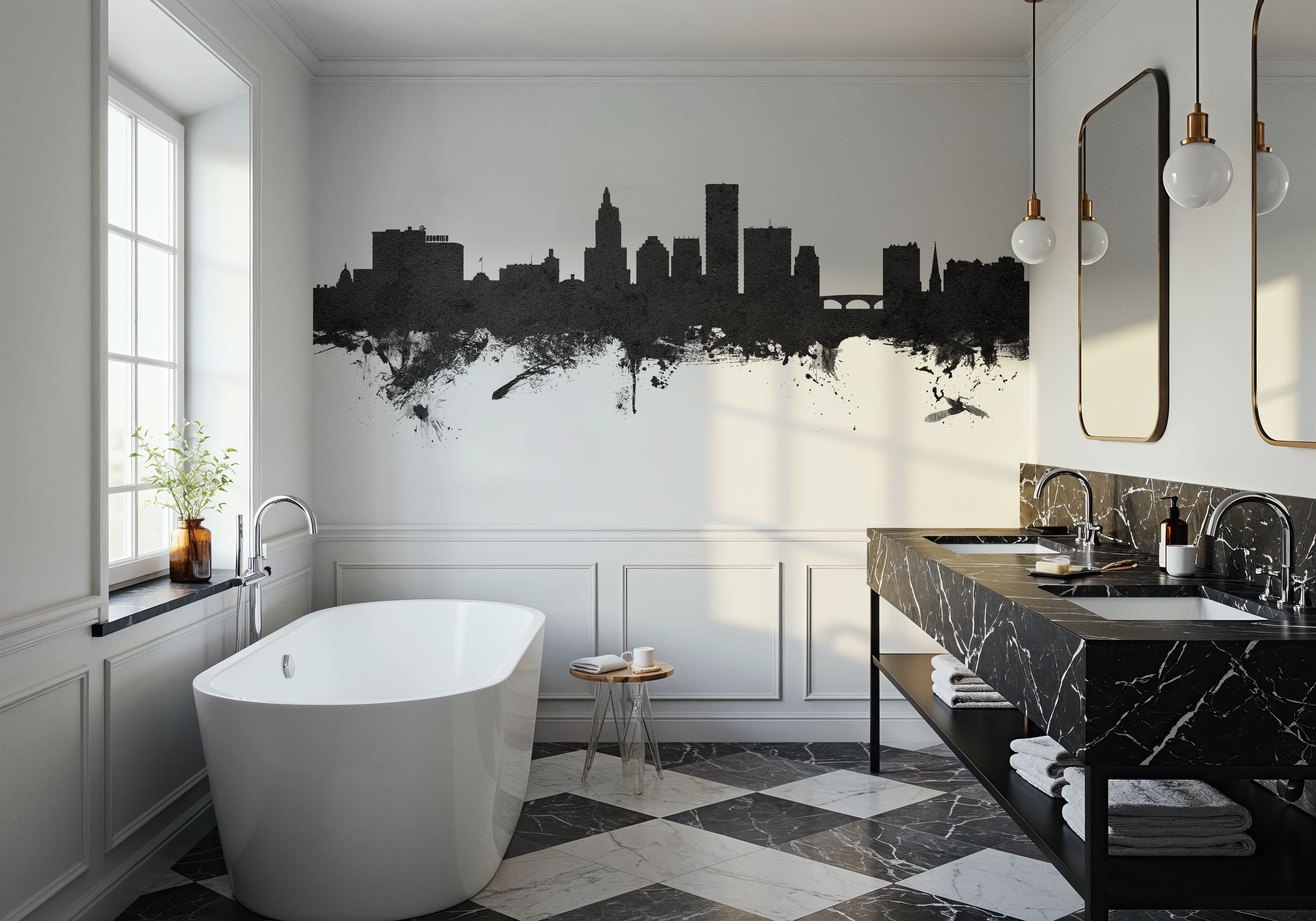 Providence Rhode Island Skyline Black & White