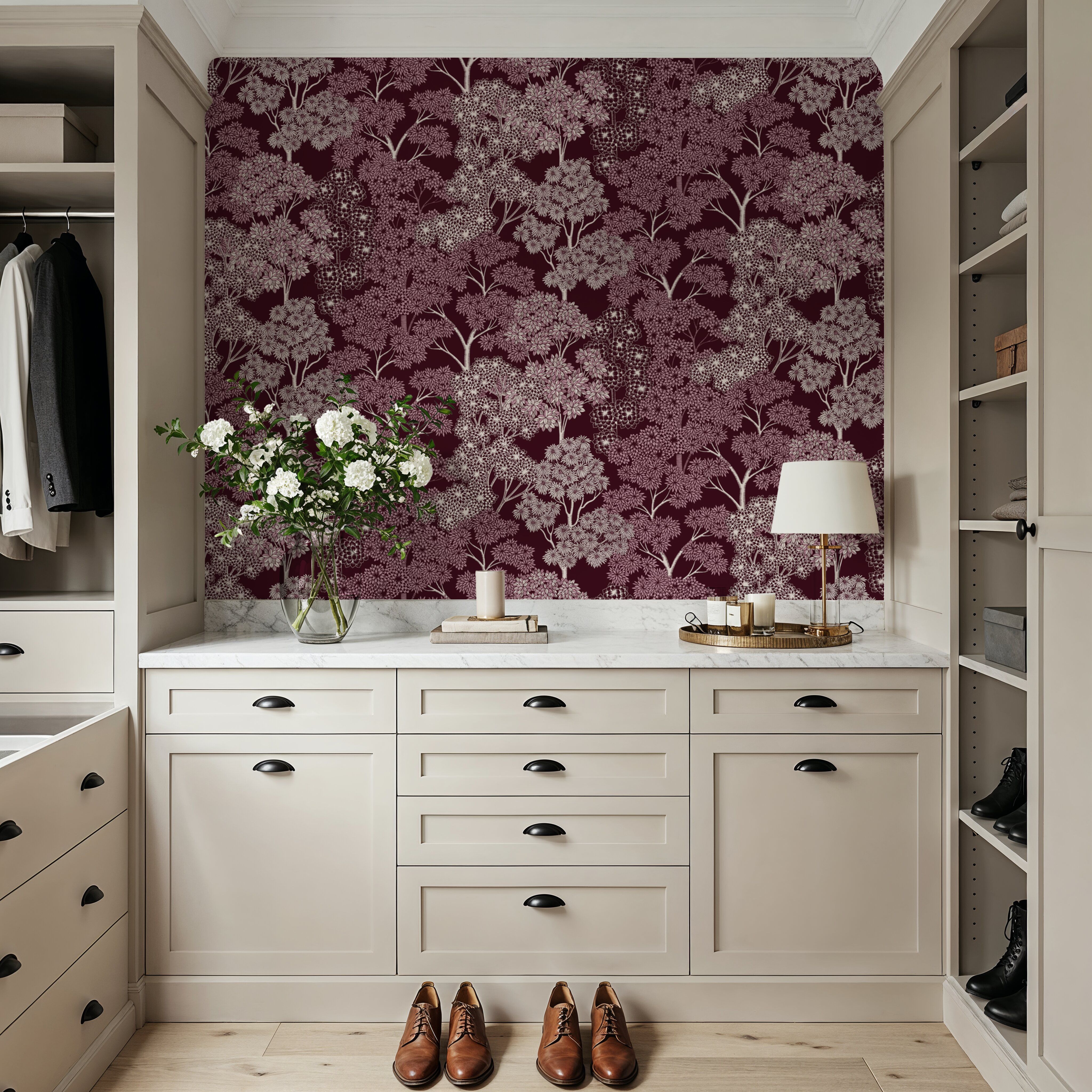 Overleaf Woodland Pattern, Burgundy