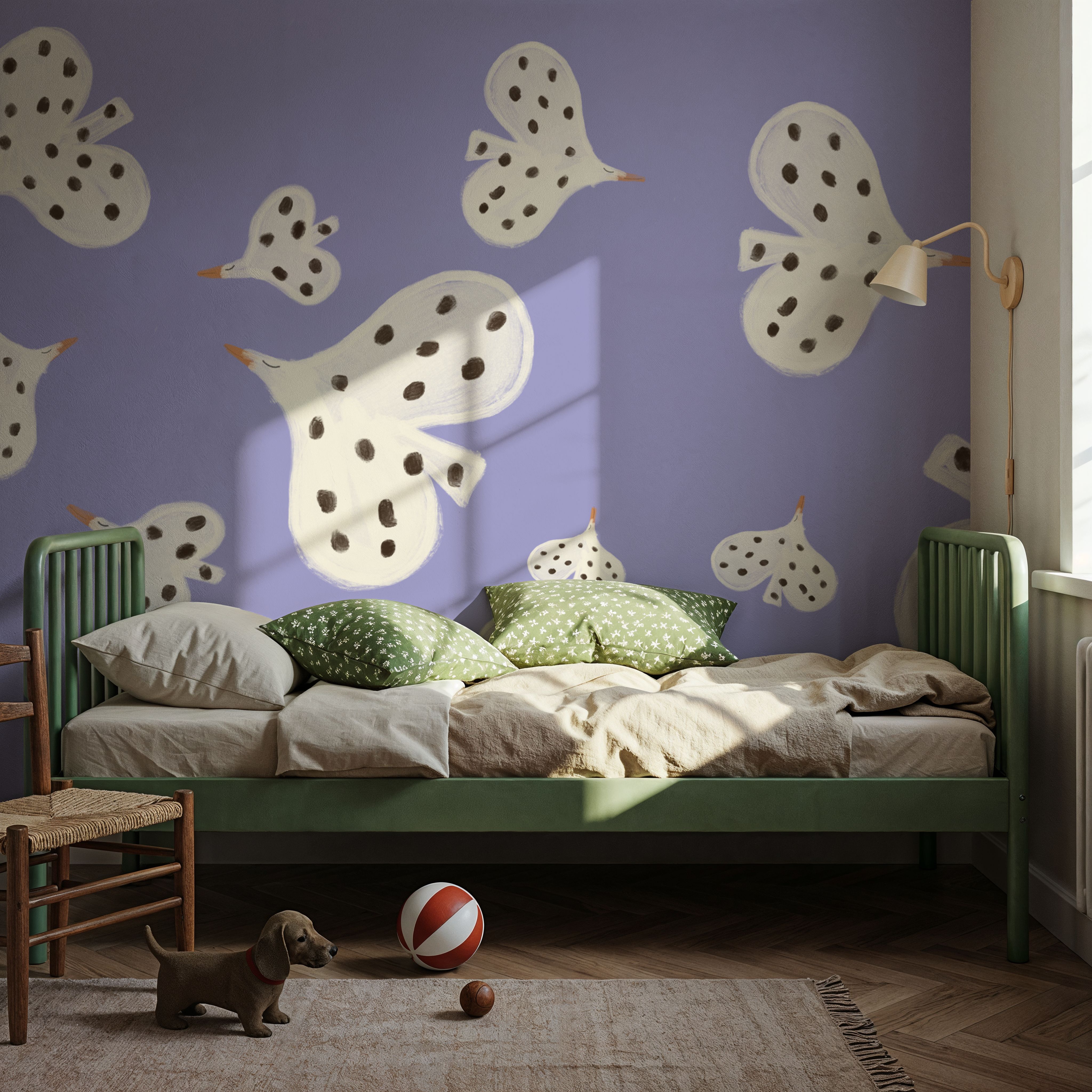 Wall Mural - Birds Flying High, Periwinkle - Birds Graphics mural wallpaper - Kids' Room - Wallism US - Premium, Textured or Peel & Stick