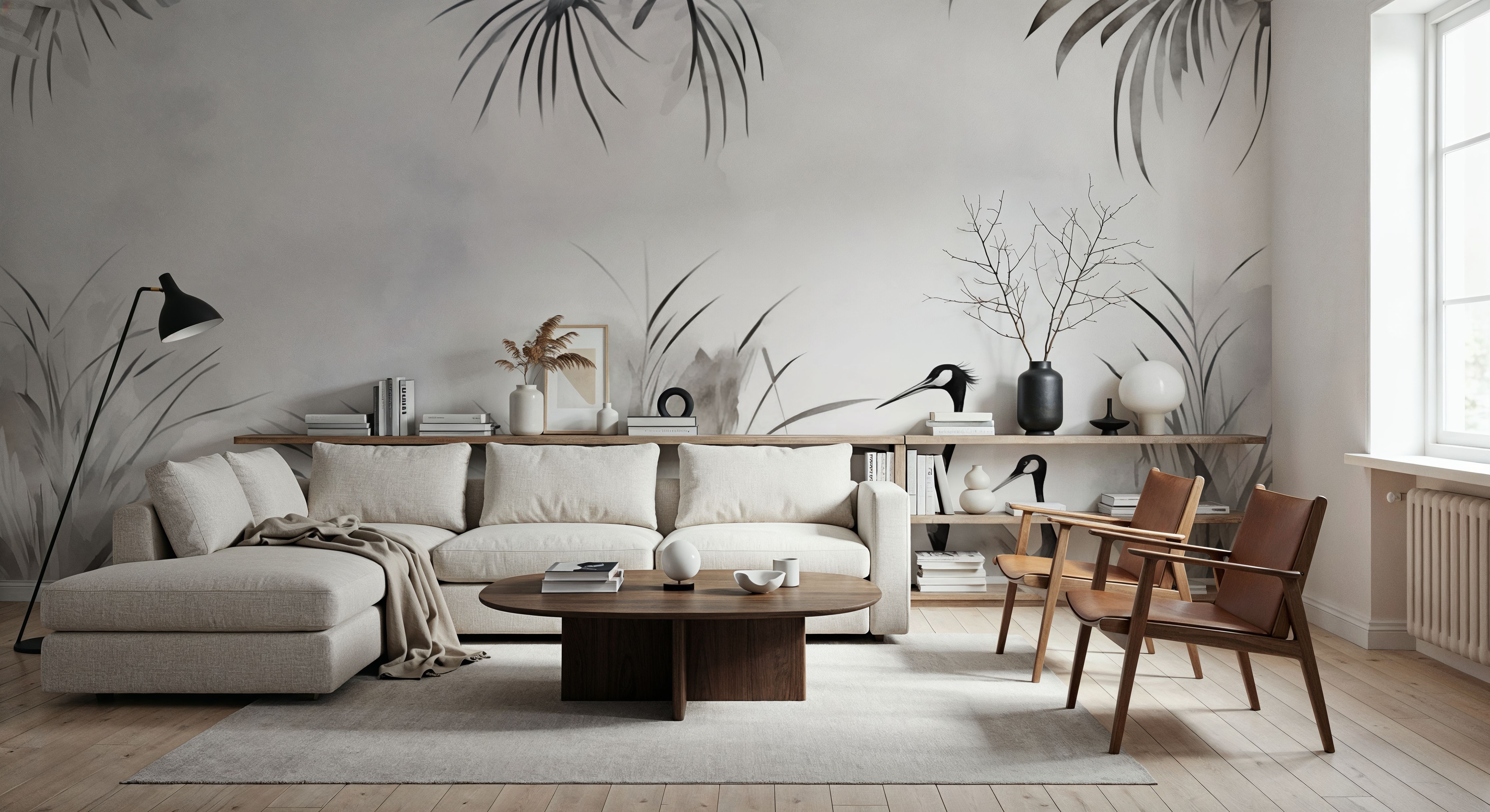 Cranes in a Field Gray