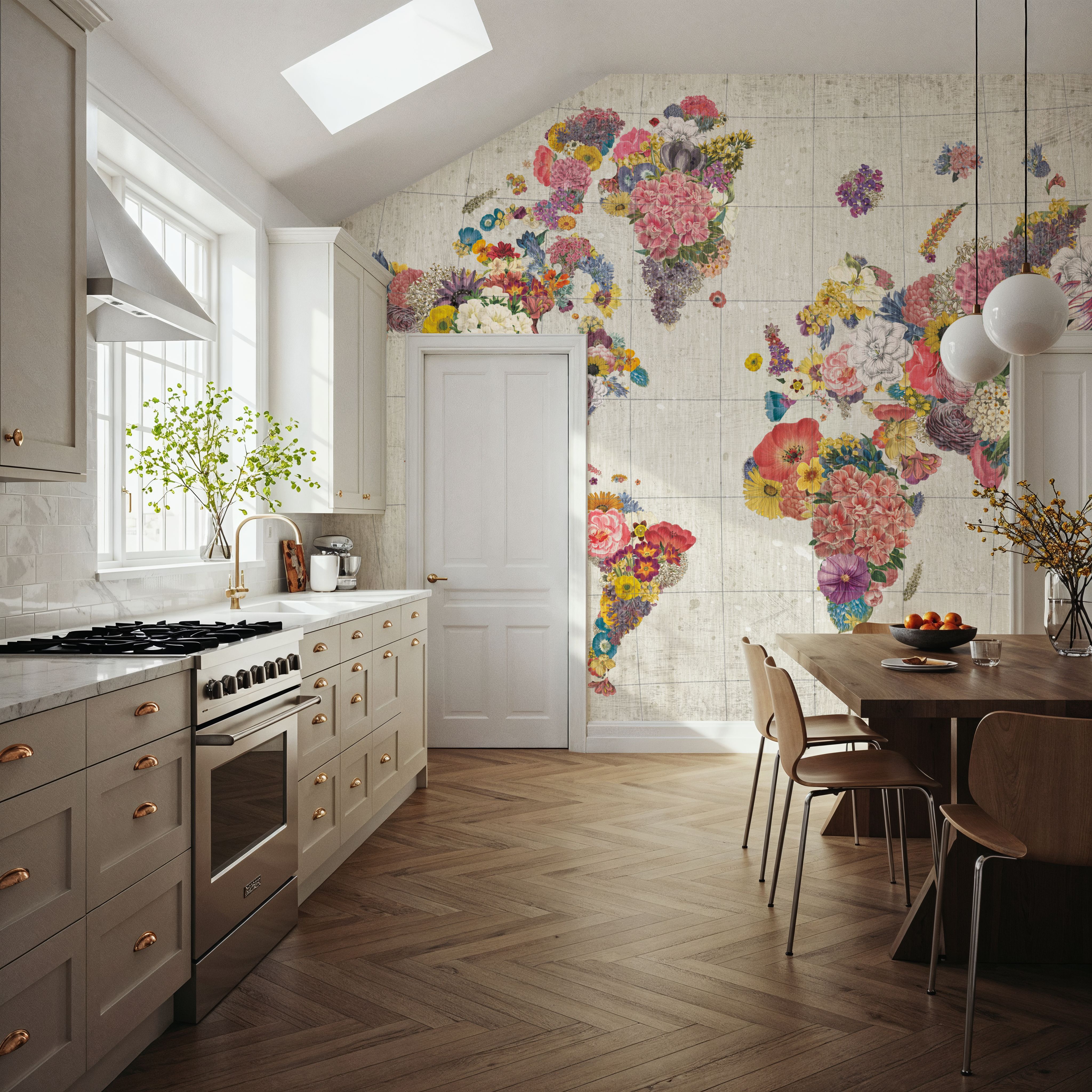 Botanical Floral Map Gray No Words