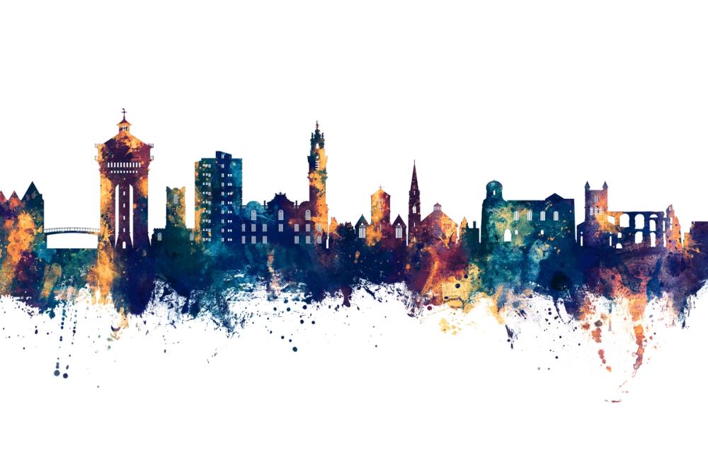 Colchester England Skyline Blue & Bronze