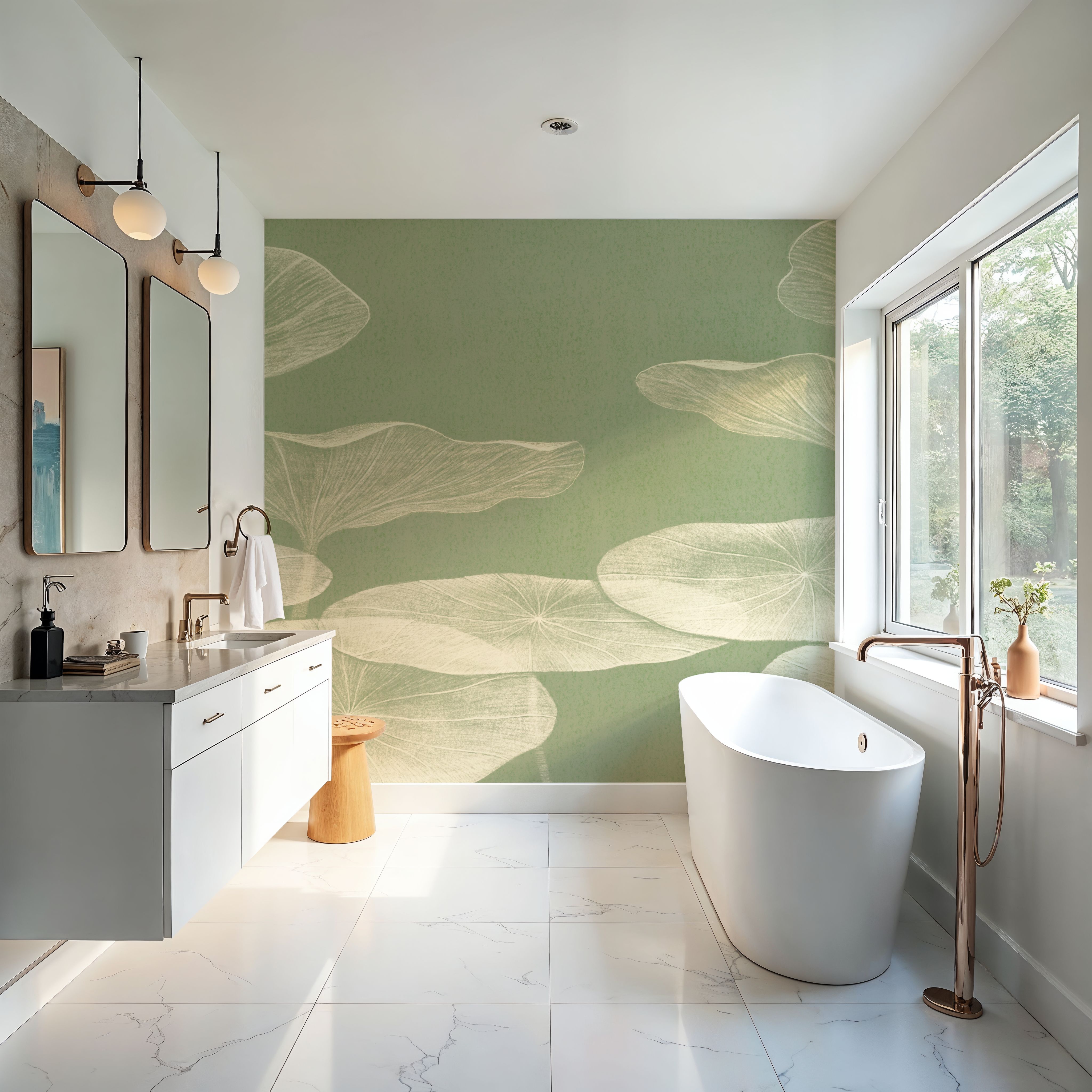 Subtle Water Lily Drawing, Light Green