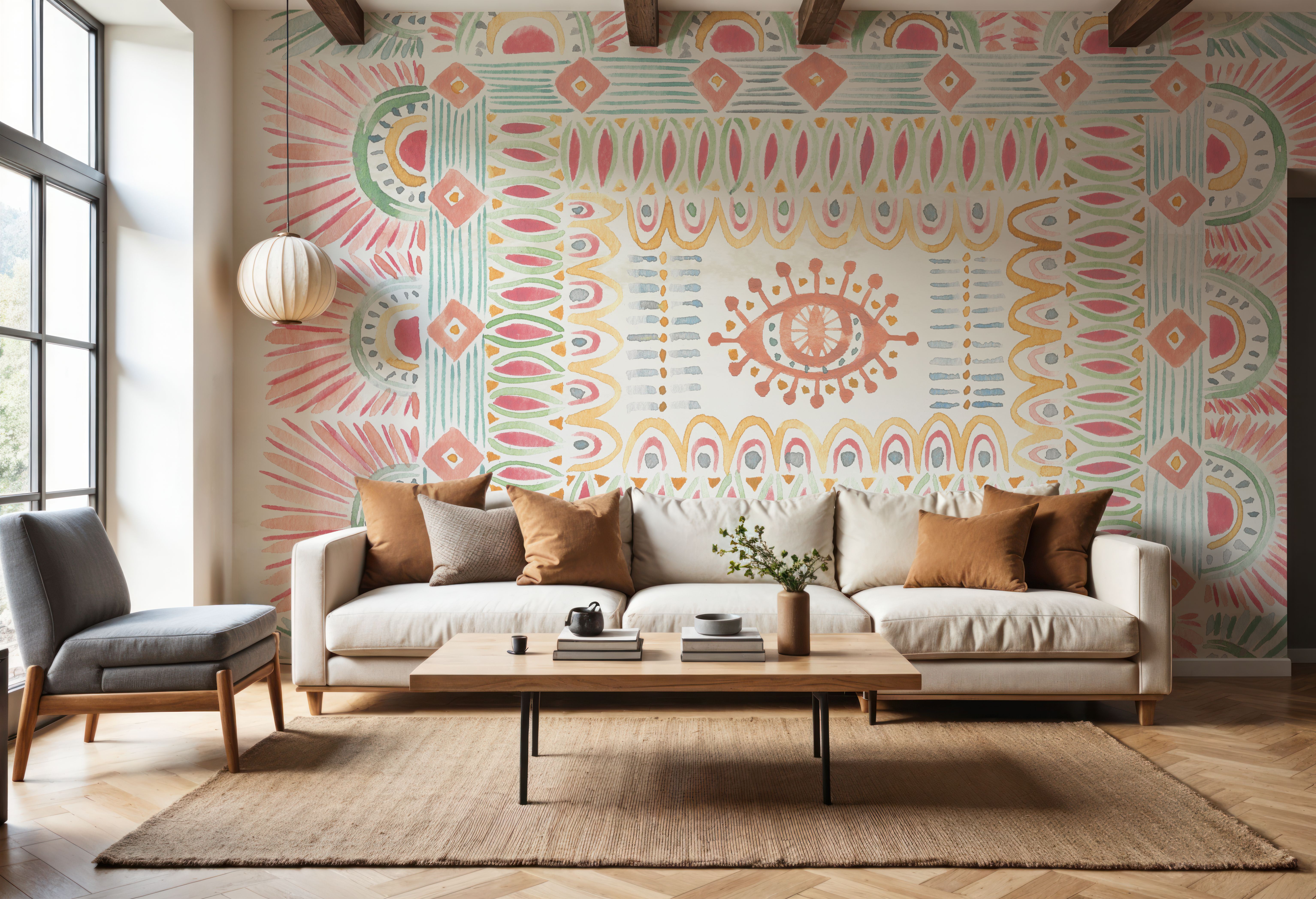 Wall Mural - Eye In The Center - Graphics mural wallpaper - Pink - Dining Room - Wallism US - Premium, Textured or Peel & Stick