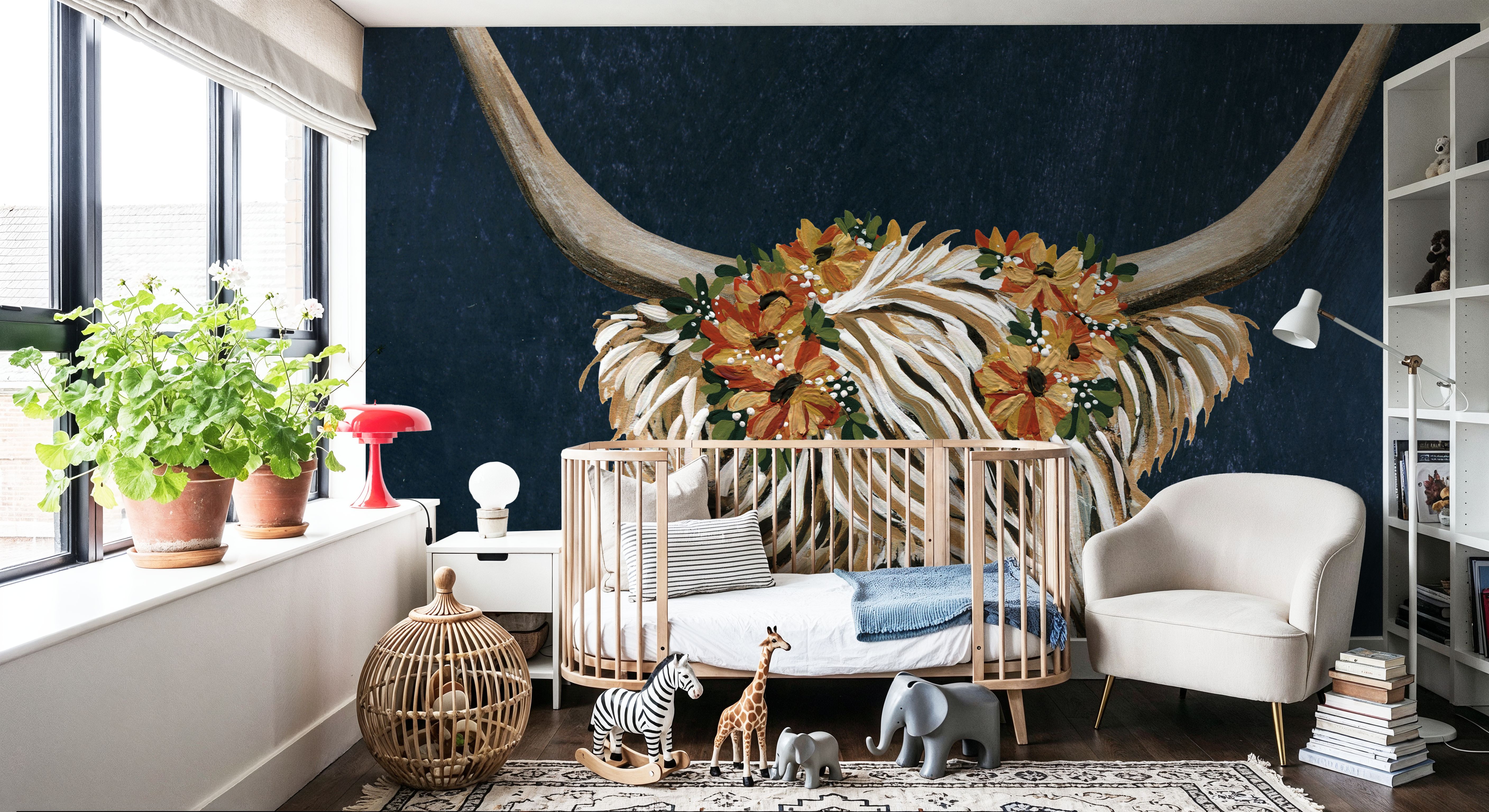 Harvest Cow Floral Texture Dark