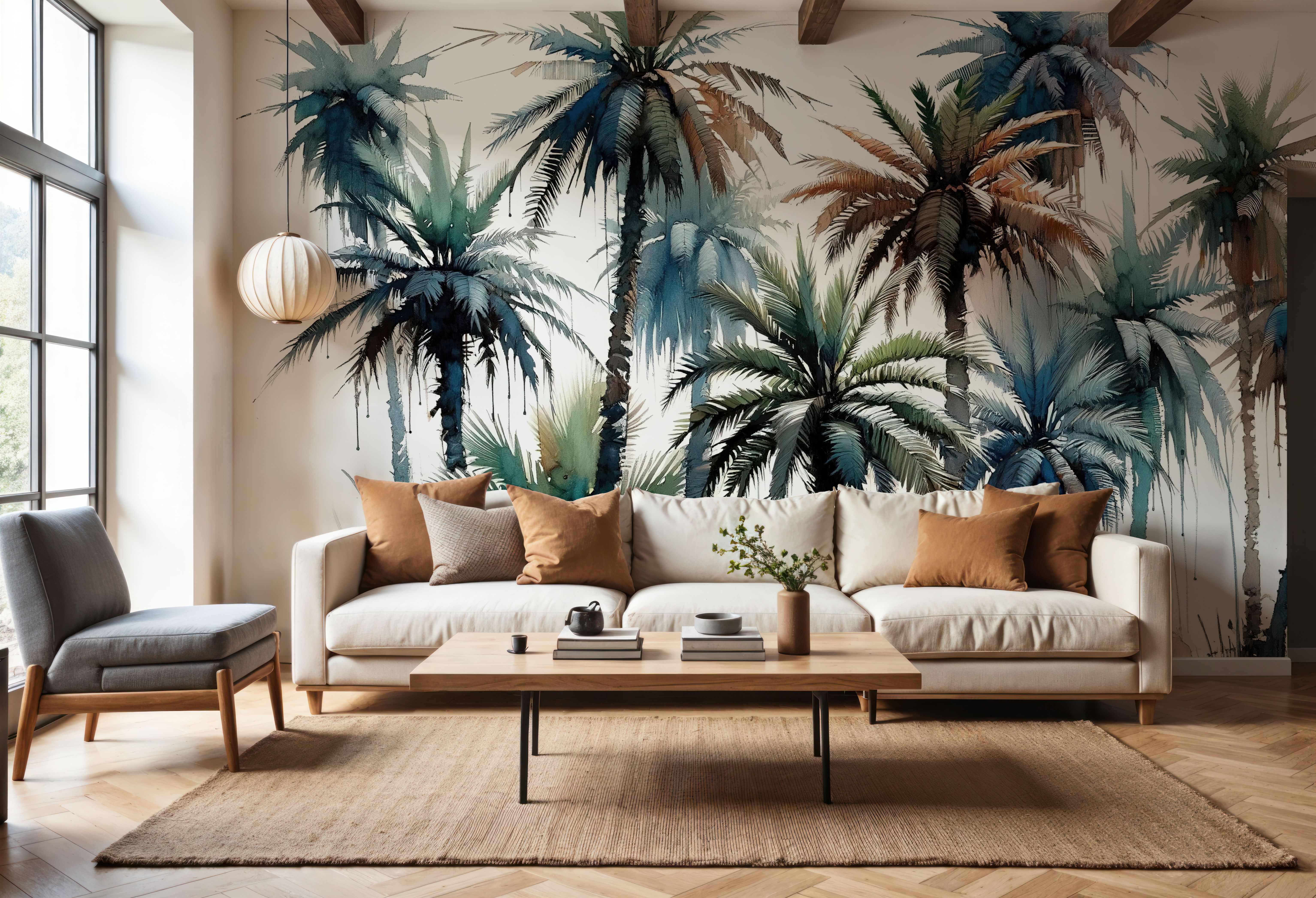 Vibrant Palm Trees in Watercolor