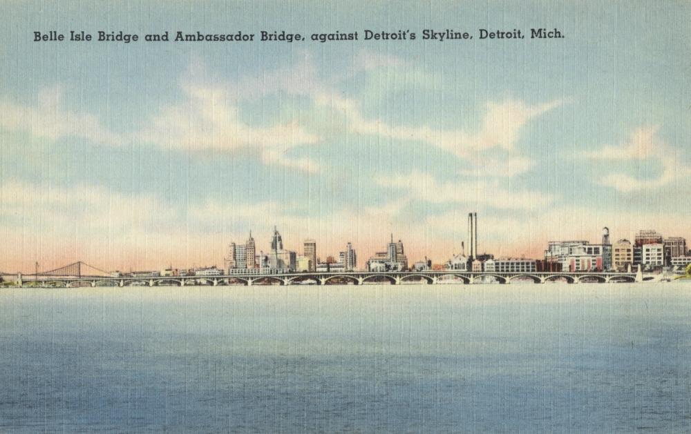 Greetings from Detroit Skyline - Screenprint Postcard