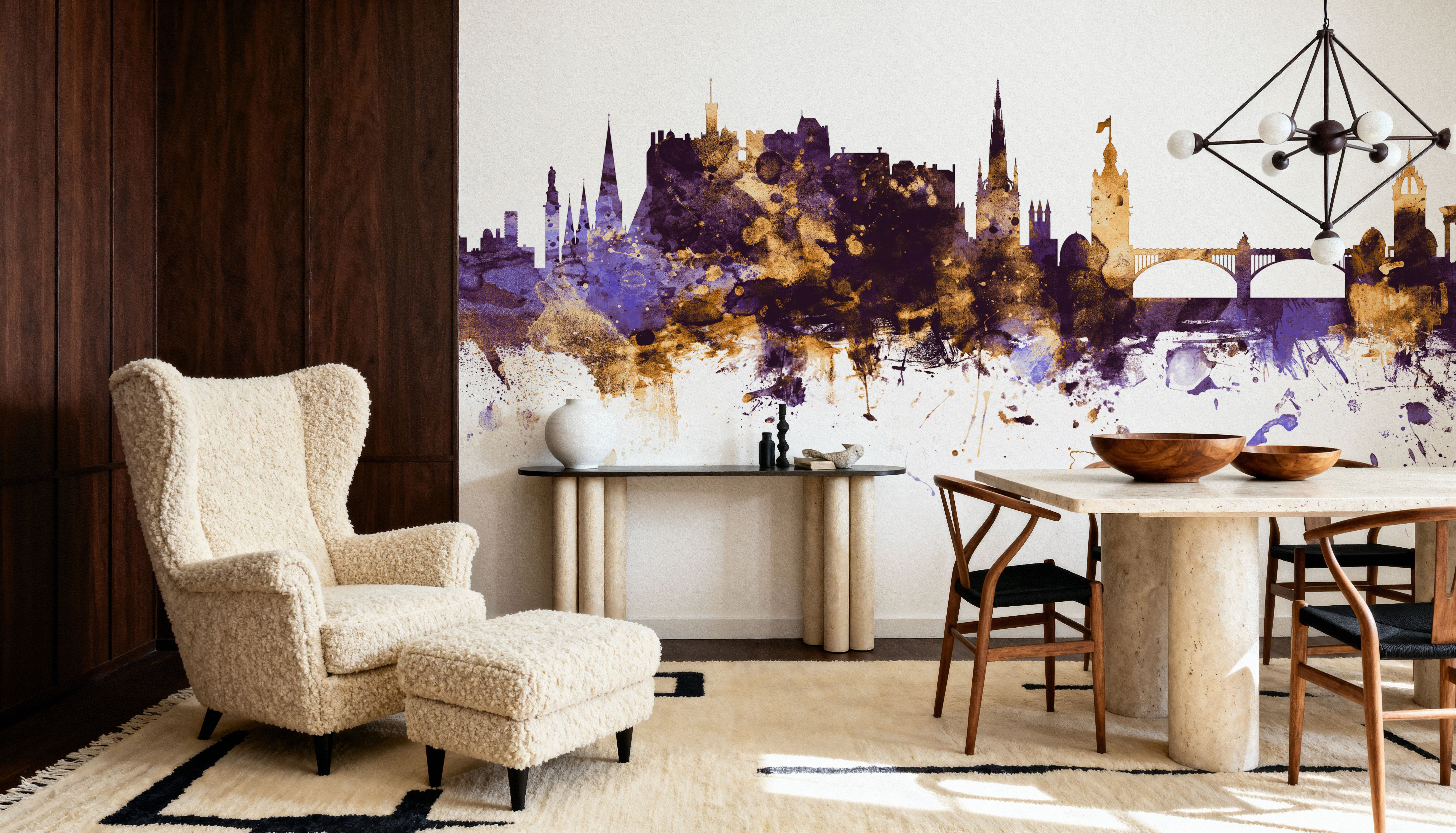 Edinburgh Scotland Skyline Purple & Gold, Tapeten