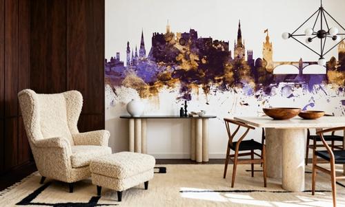 Edinburgh Scotland Skyline Purple & Gold
