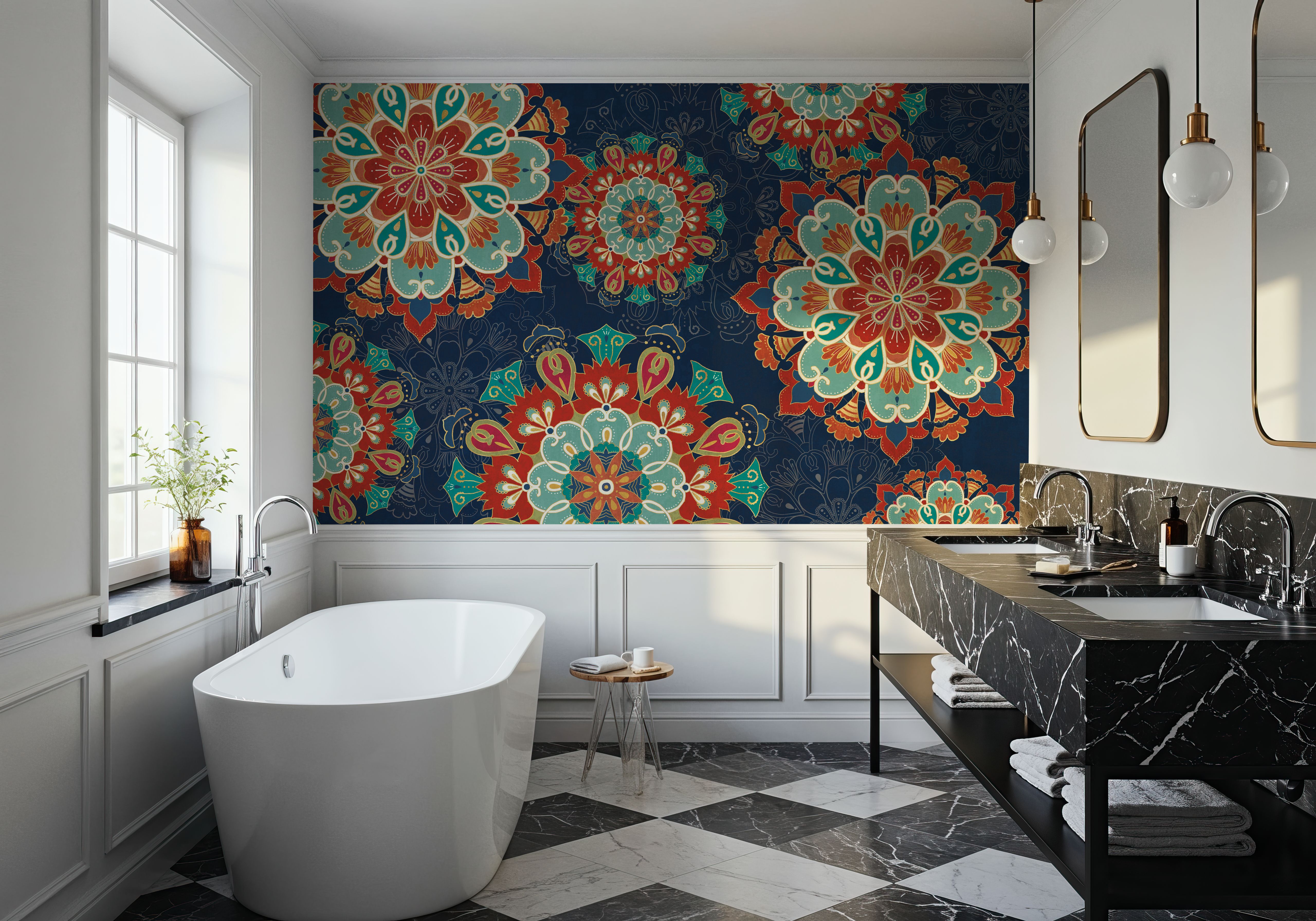 Folk Floral VIII Dark, Wallpaper