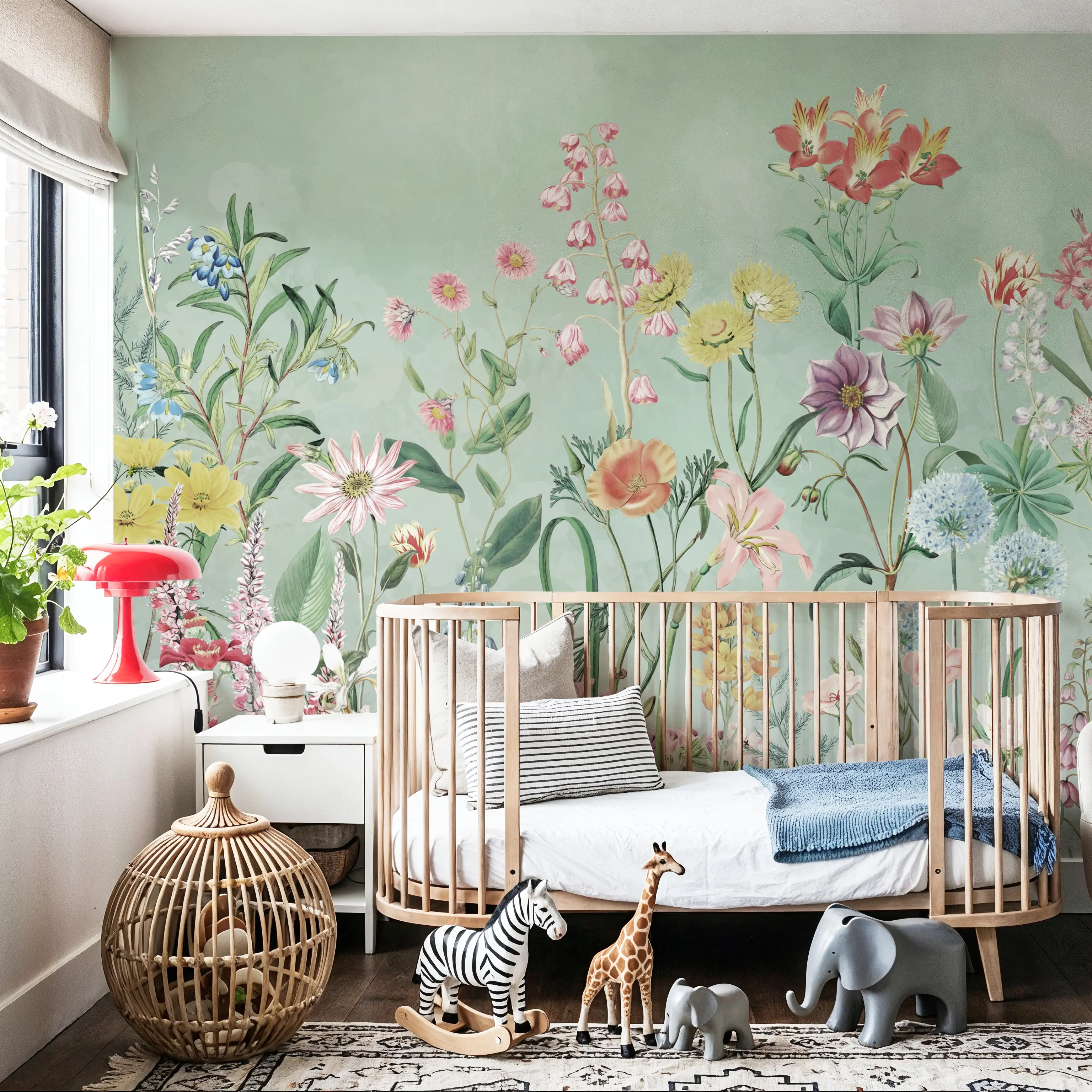 Fotobehang - Summer Meadow - Bloemen Natuur Mural - Groen - Slaapkamers - Wallism België - Zelfklevend of Vliesbehang
