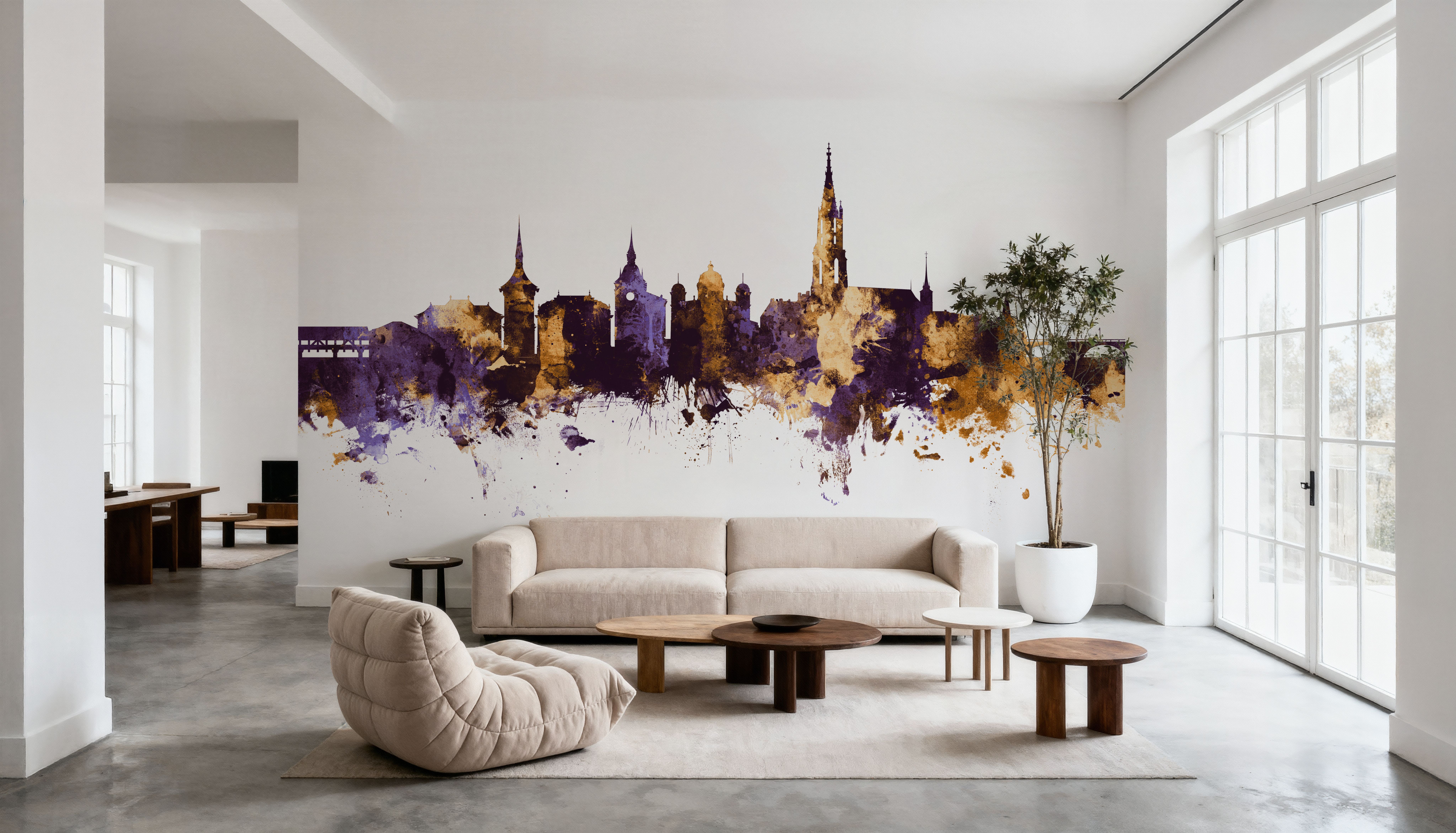 Bern Switzerland Skyline Purple & Gold