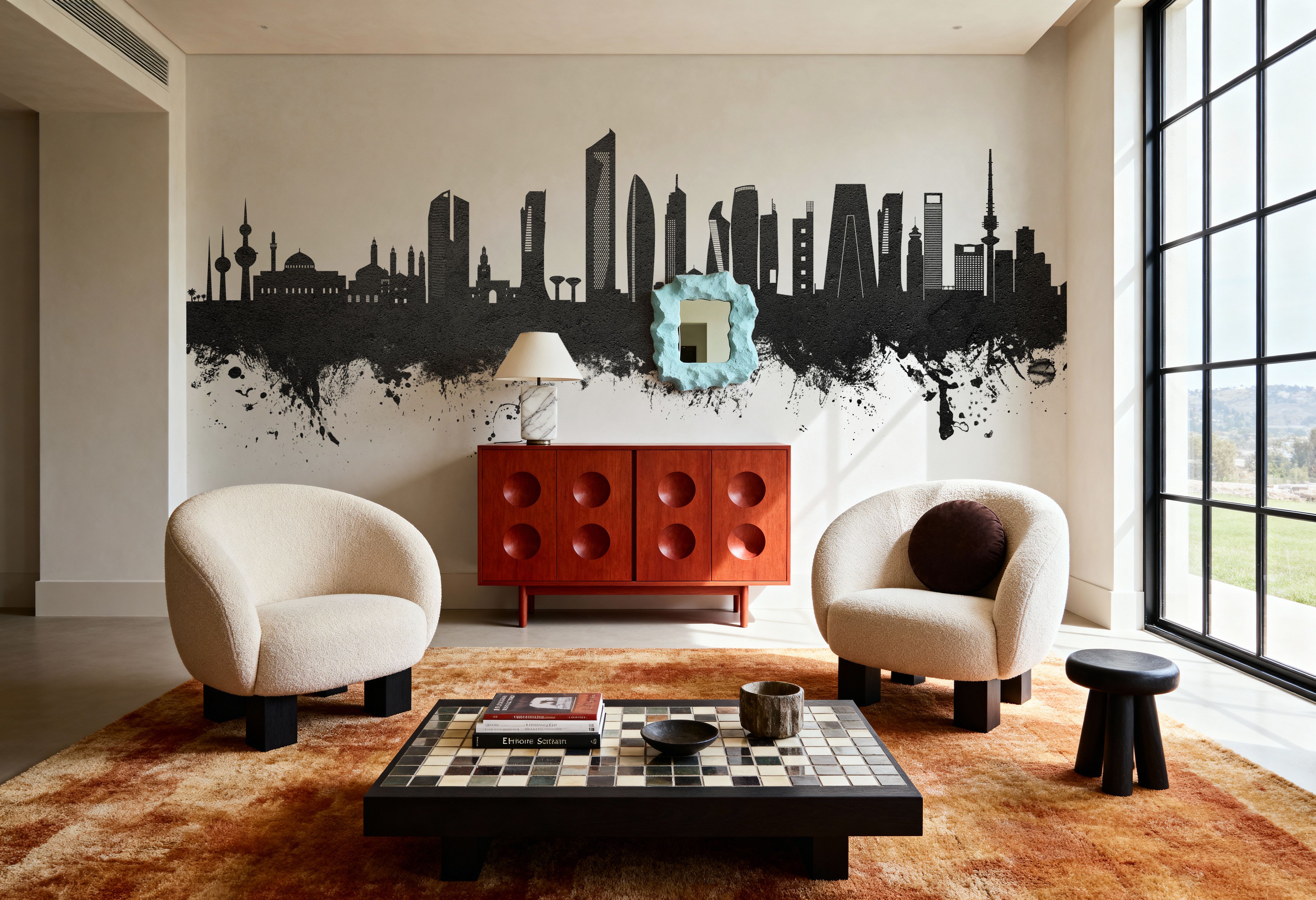 Kuwait City Skyline Black & White