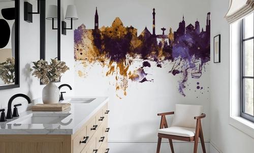 Stuttgart Germany Skyline Purple & Gold