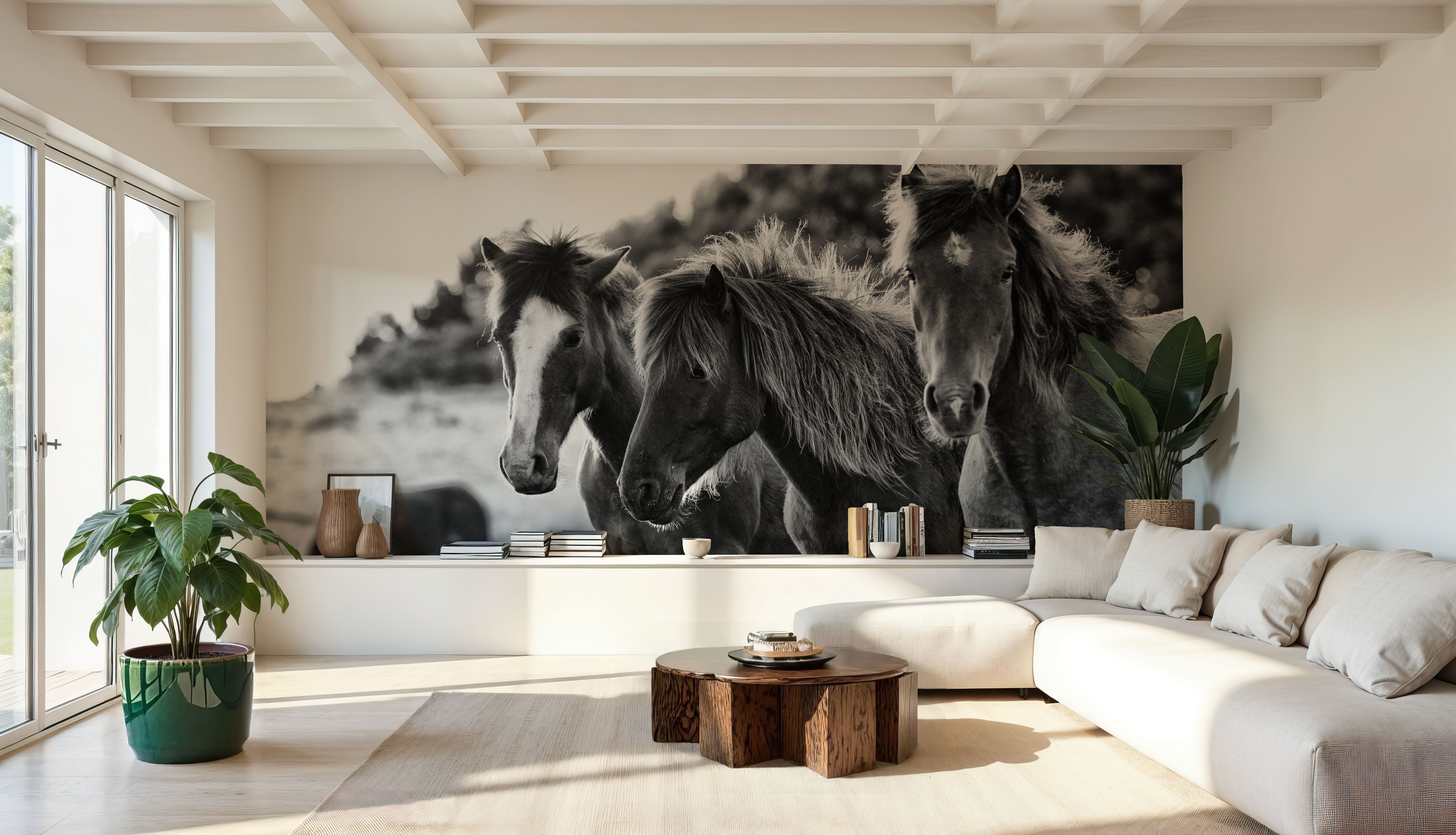 Horses Three Black and White