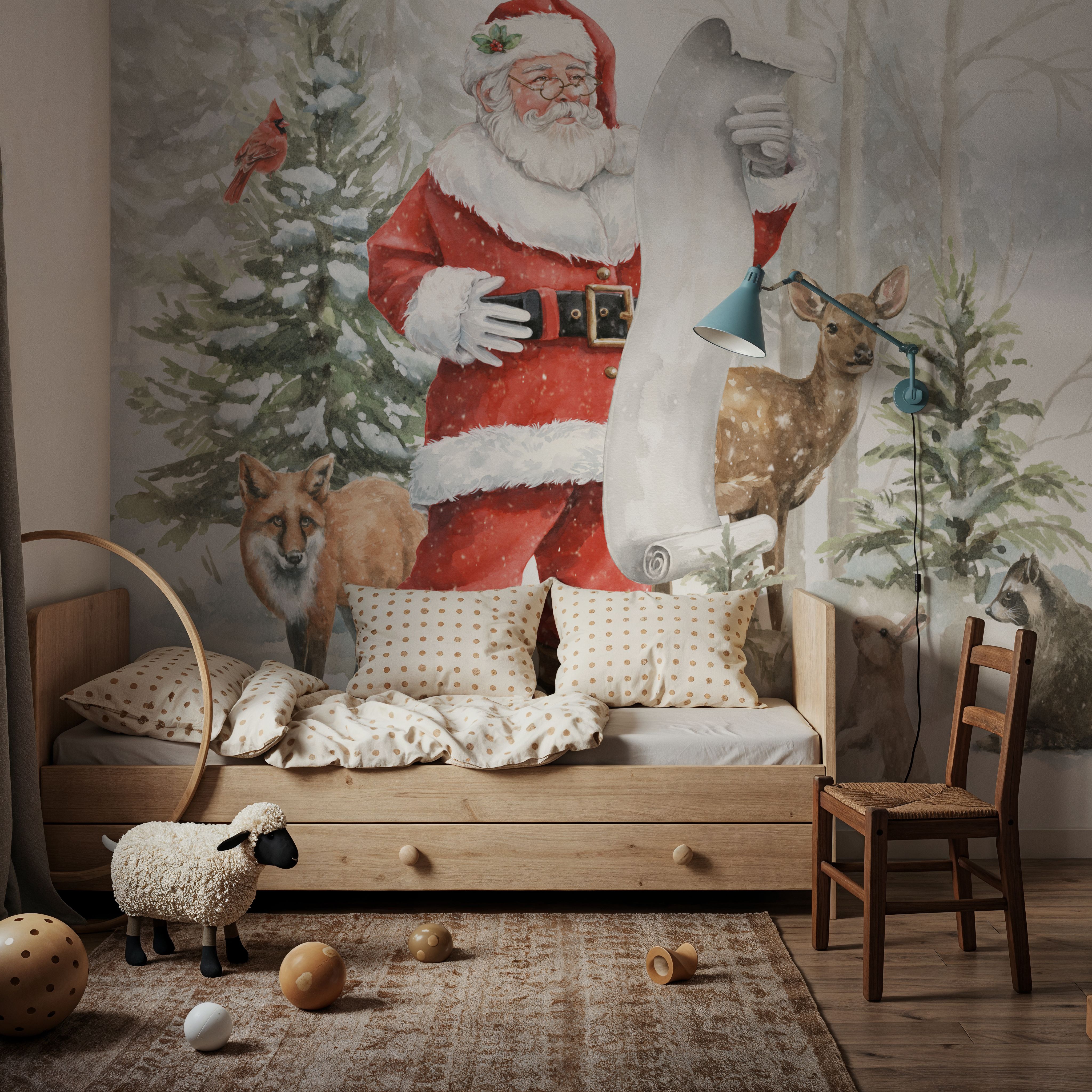 Fotomural - Woodland Santa IV - Salvajes Animales - Habitación Infantil - Wallism España - Pegar en la pared o Autoadhesivo