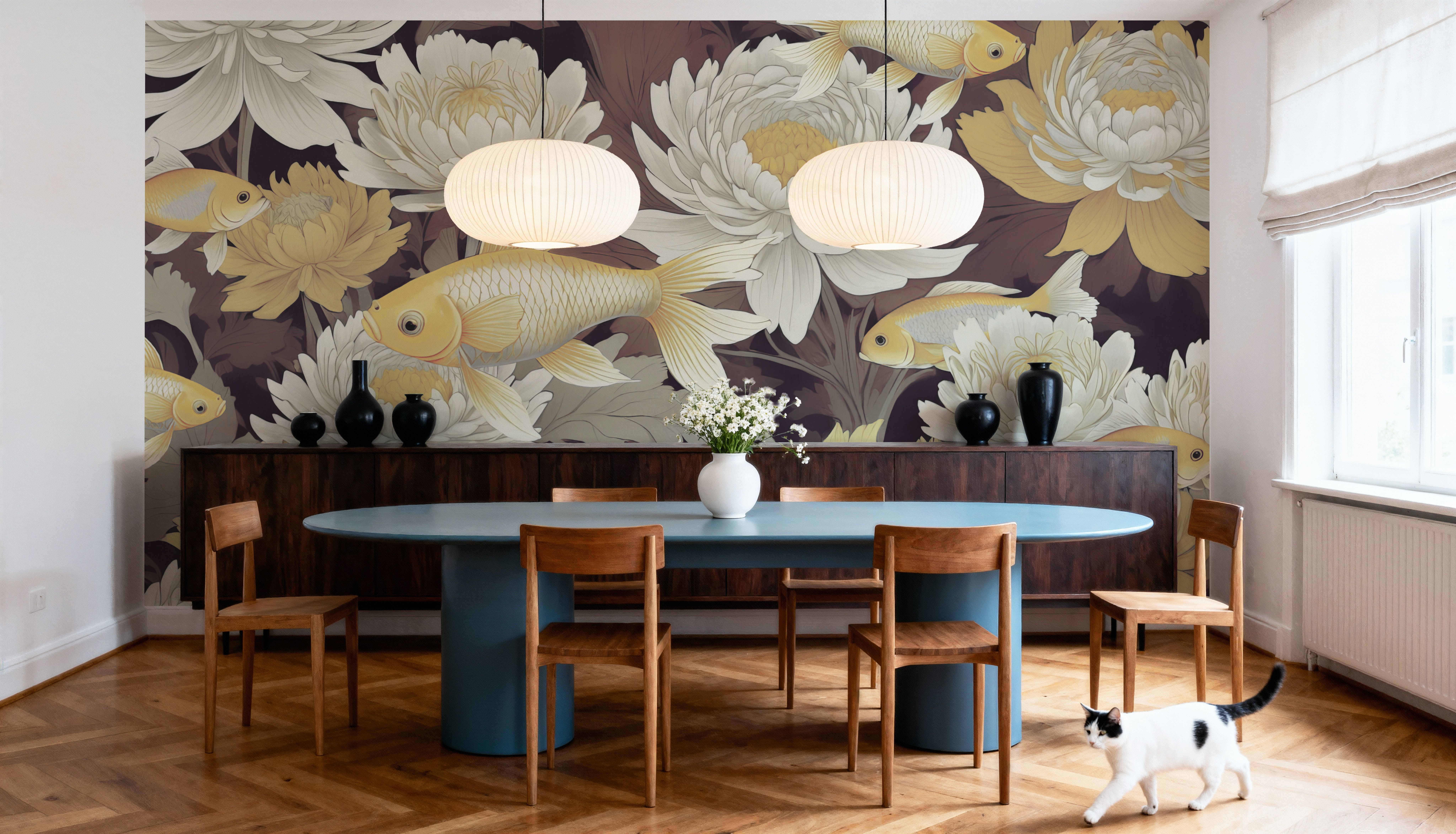 Dancing Fish, Yellow on Brown