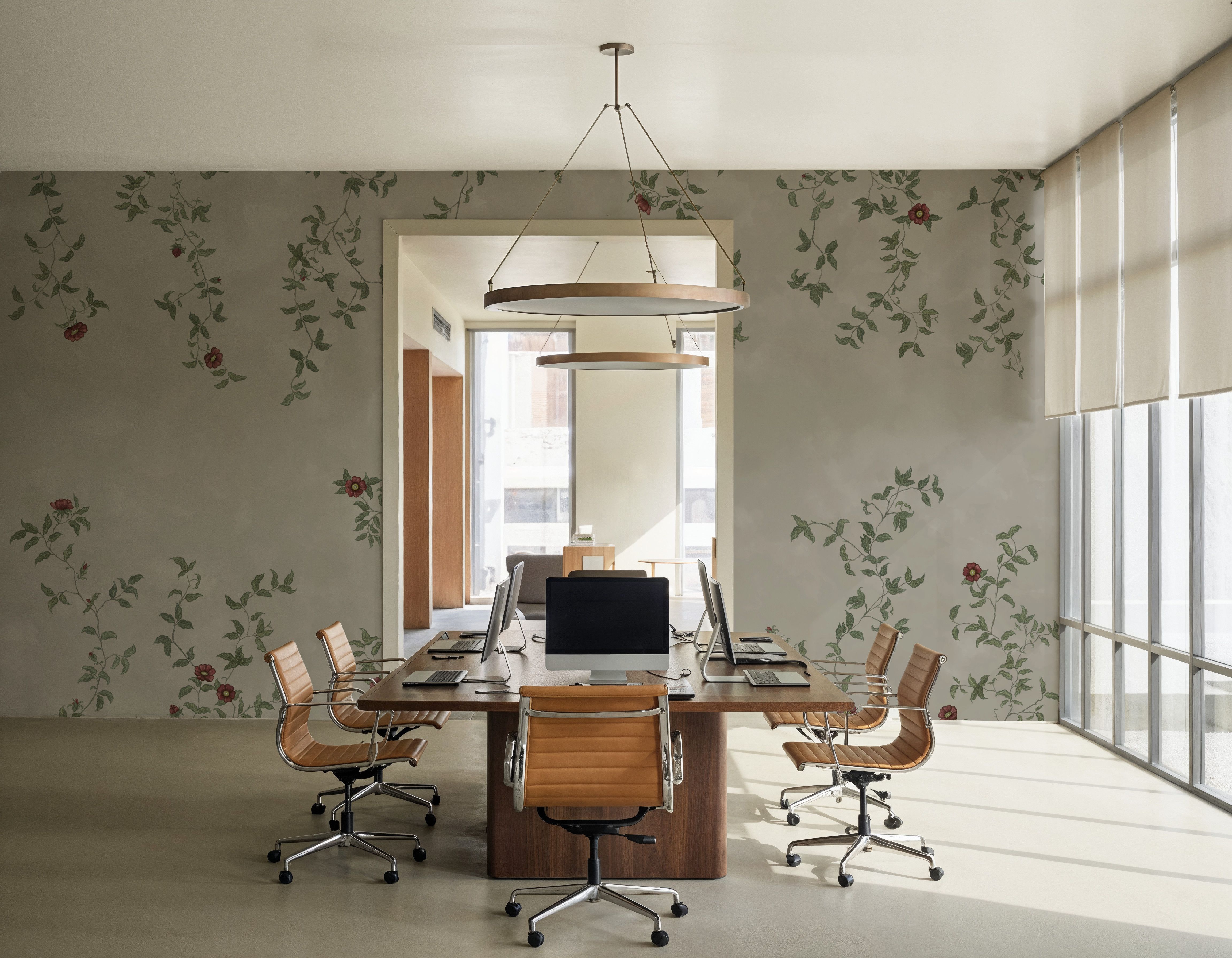 Rambling Rose, Garnet on Greige, Wallpaper