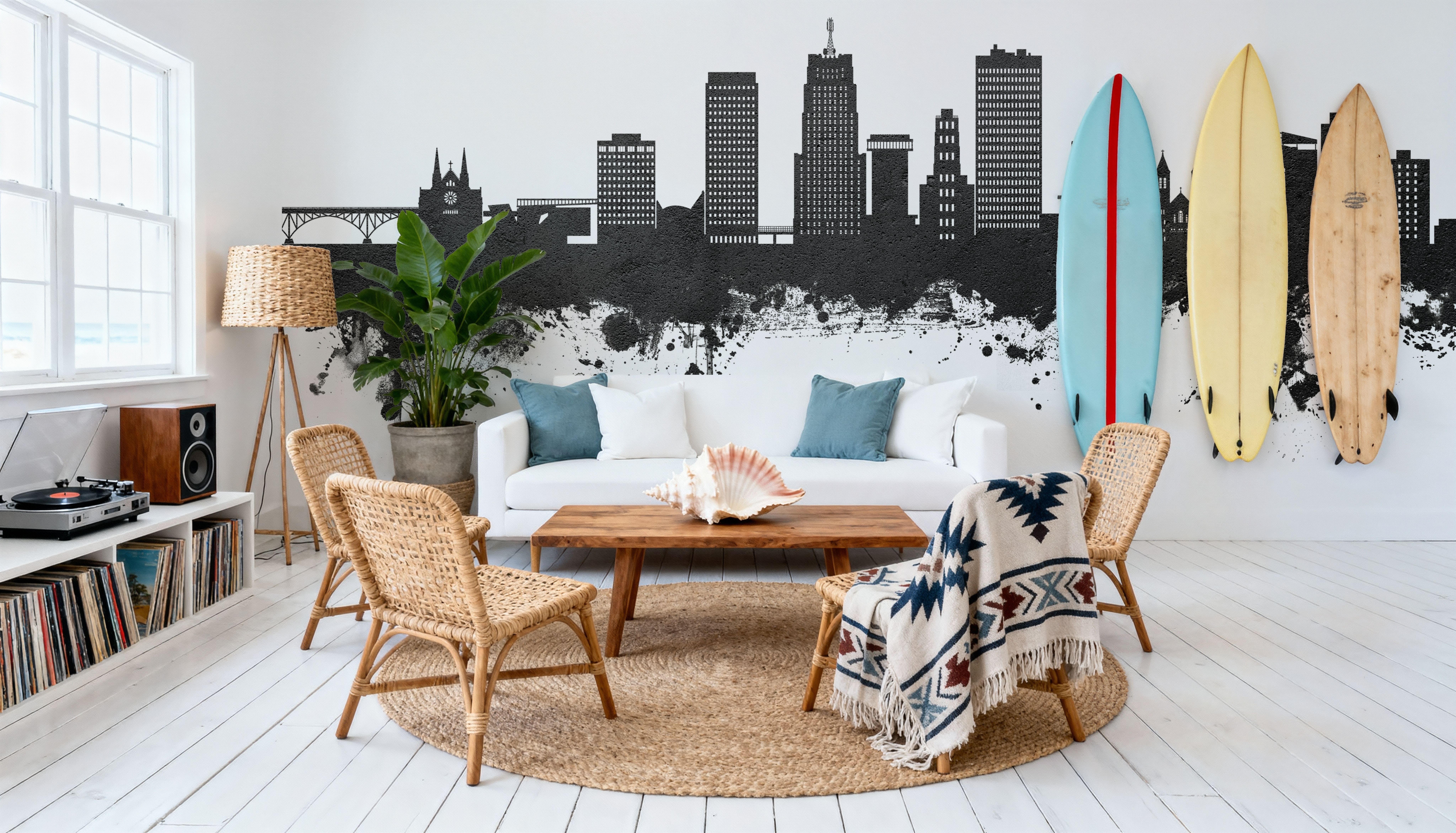 Akron Ohio Skyline Black & White