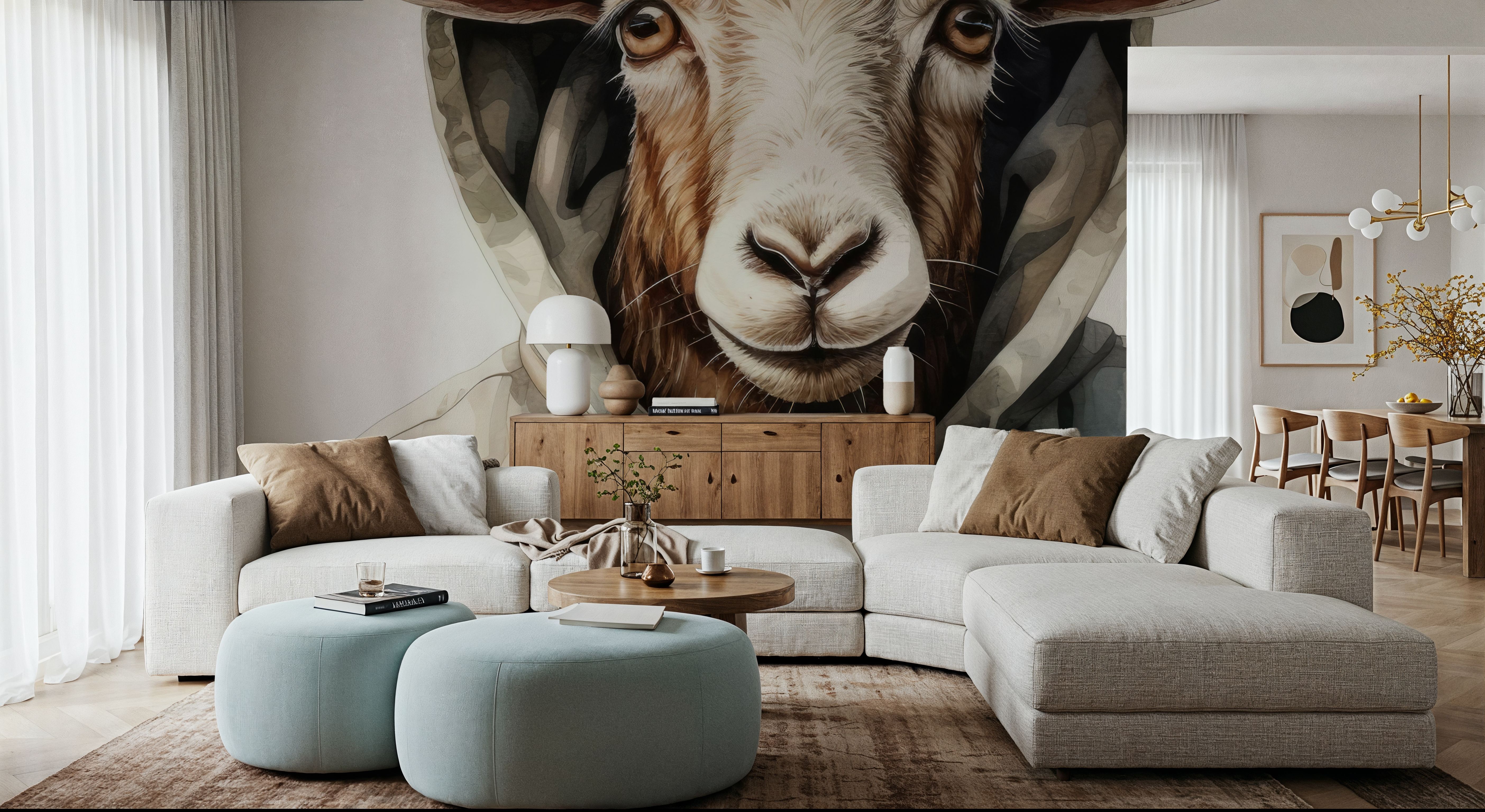 Watercolor Cartoon Goat in a Hoodie