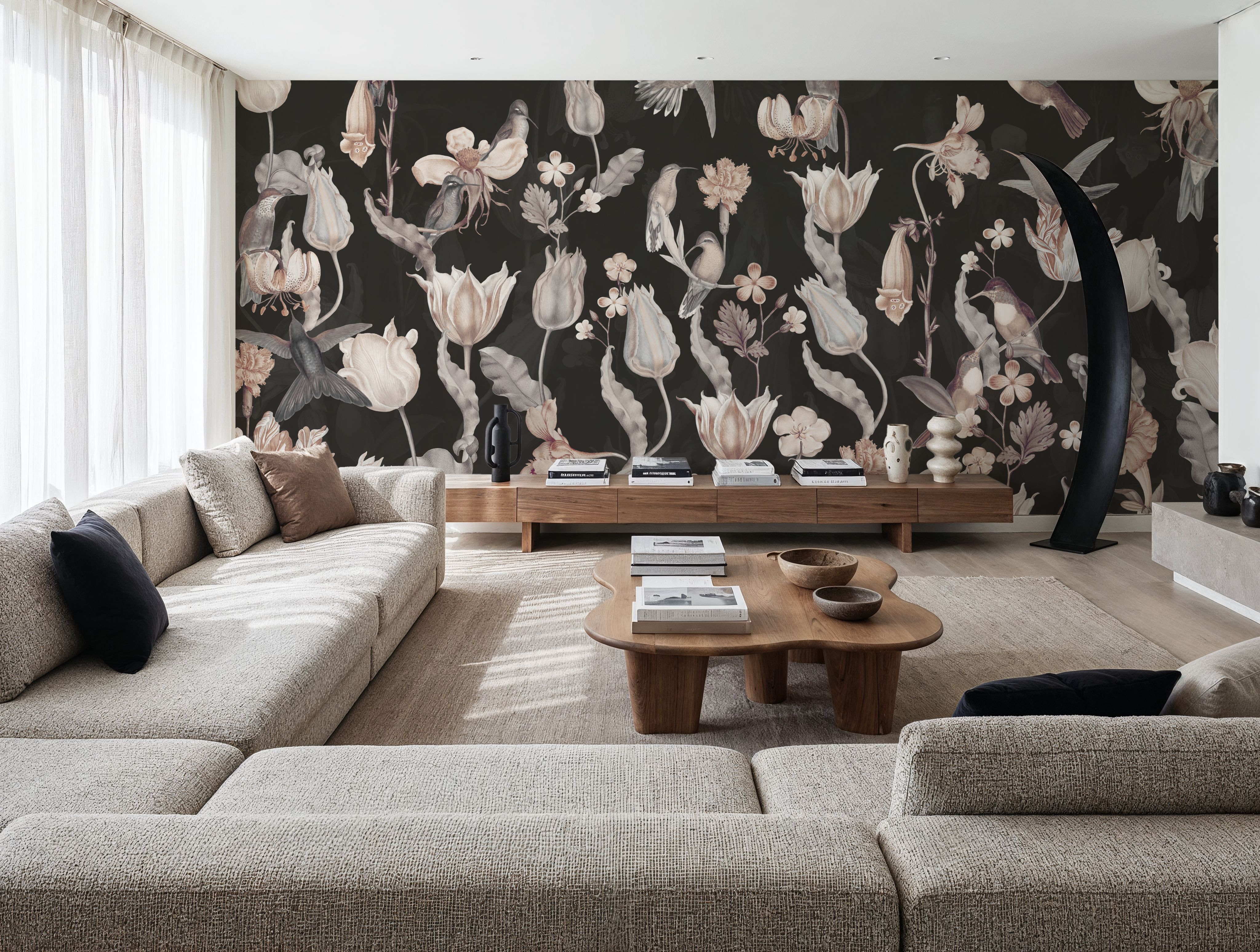 Tulips & Birds, Black