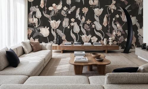 Tulips & Birds, Black