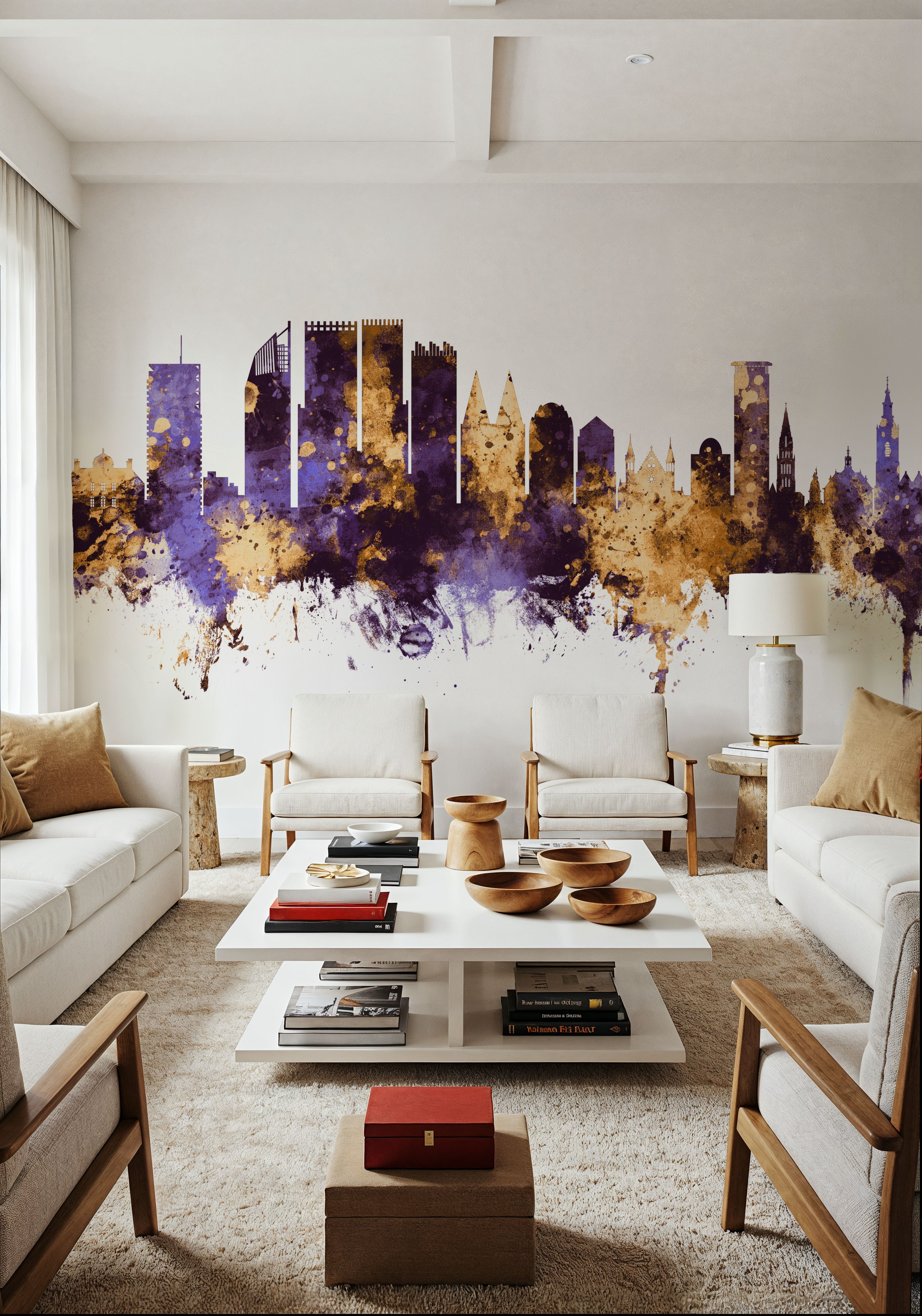 The Hauge Netherlands Skyline Purple & Gold