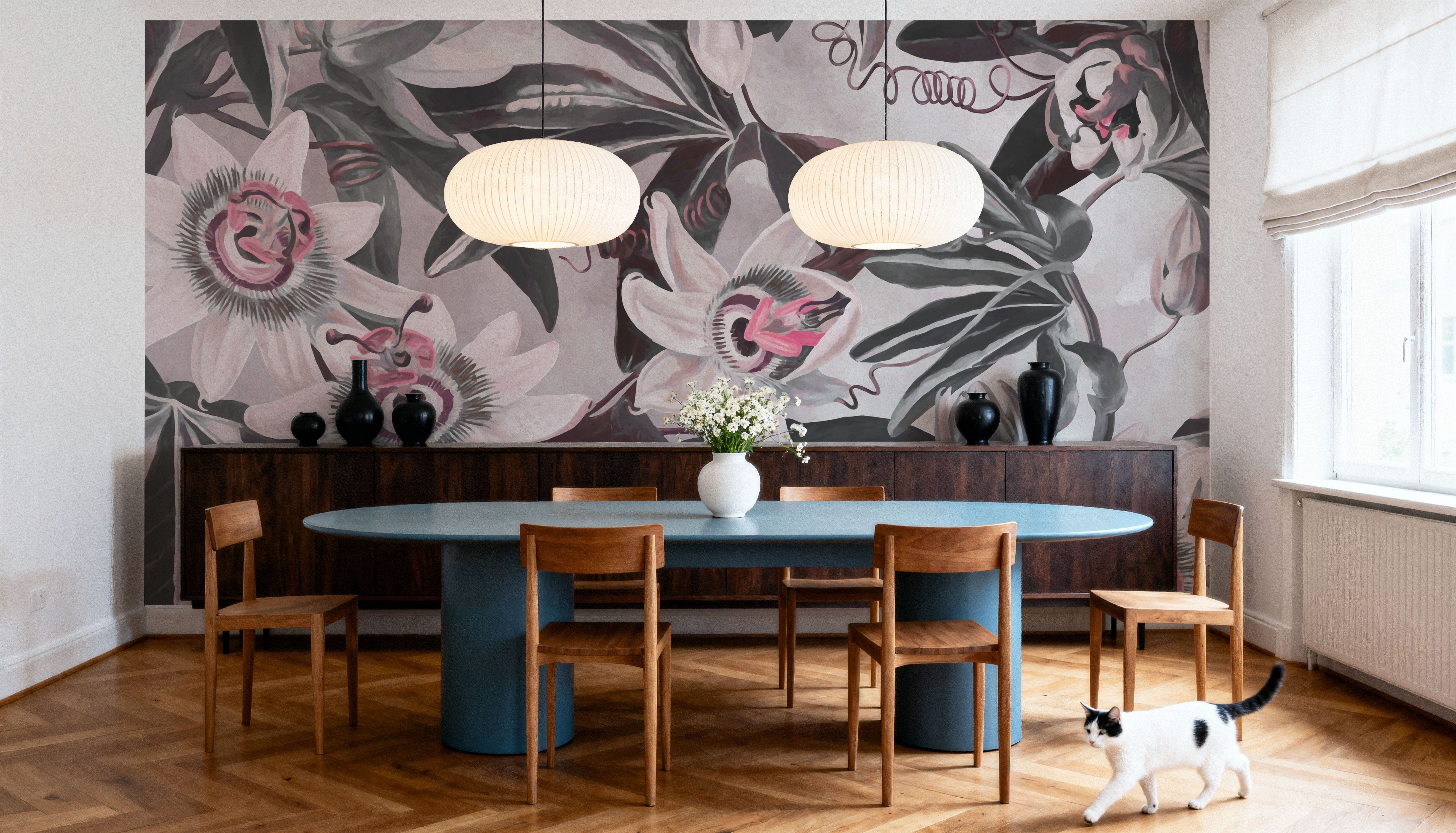 White Passiflora Light Red, Papier peint