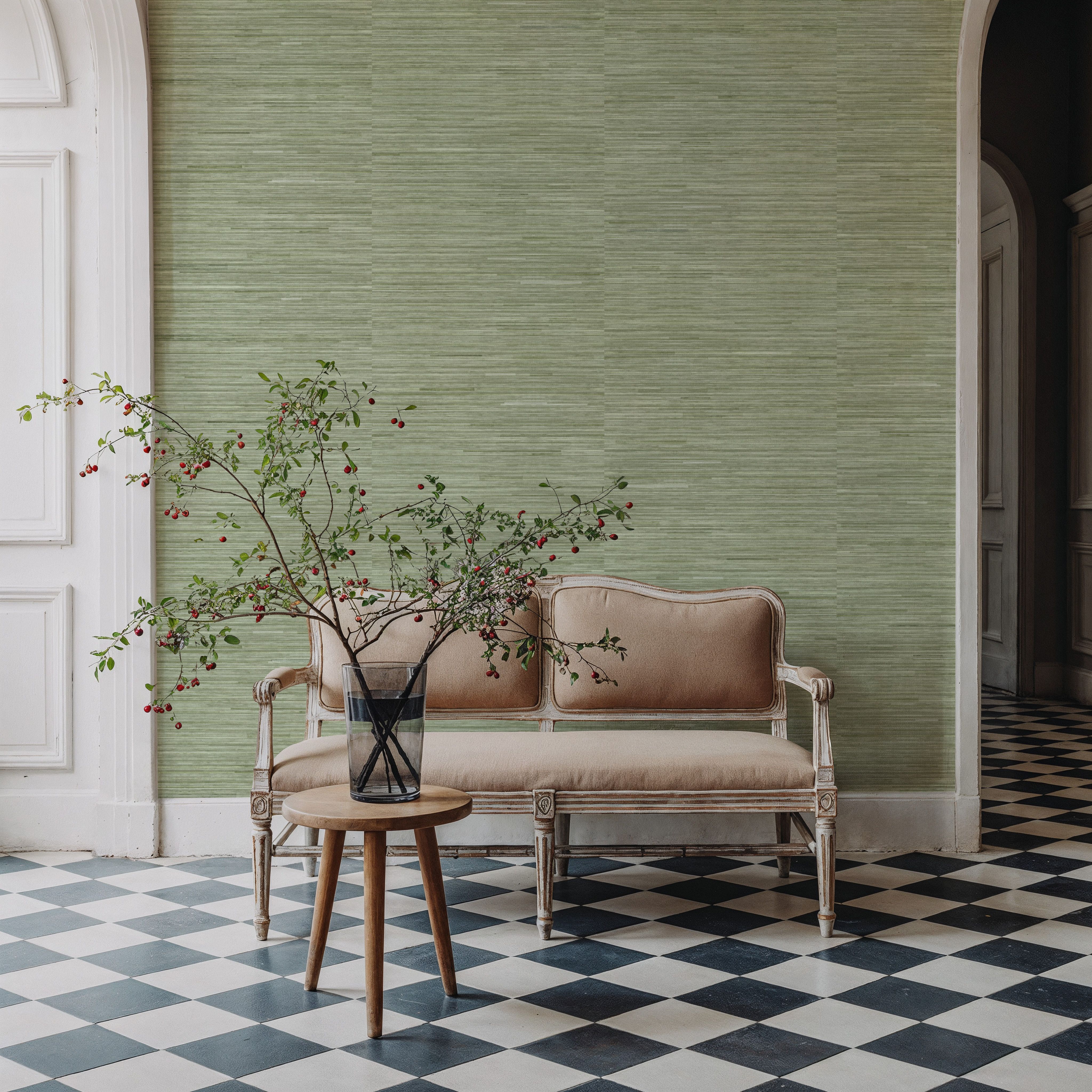 Faux Grasscloth with Visible Seams, Fern