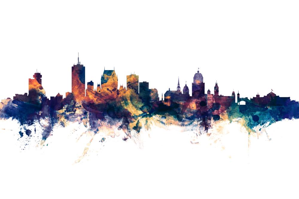 Quebec Canada Skyline Blue & Bronze