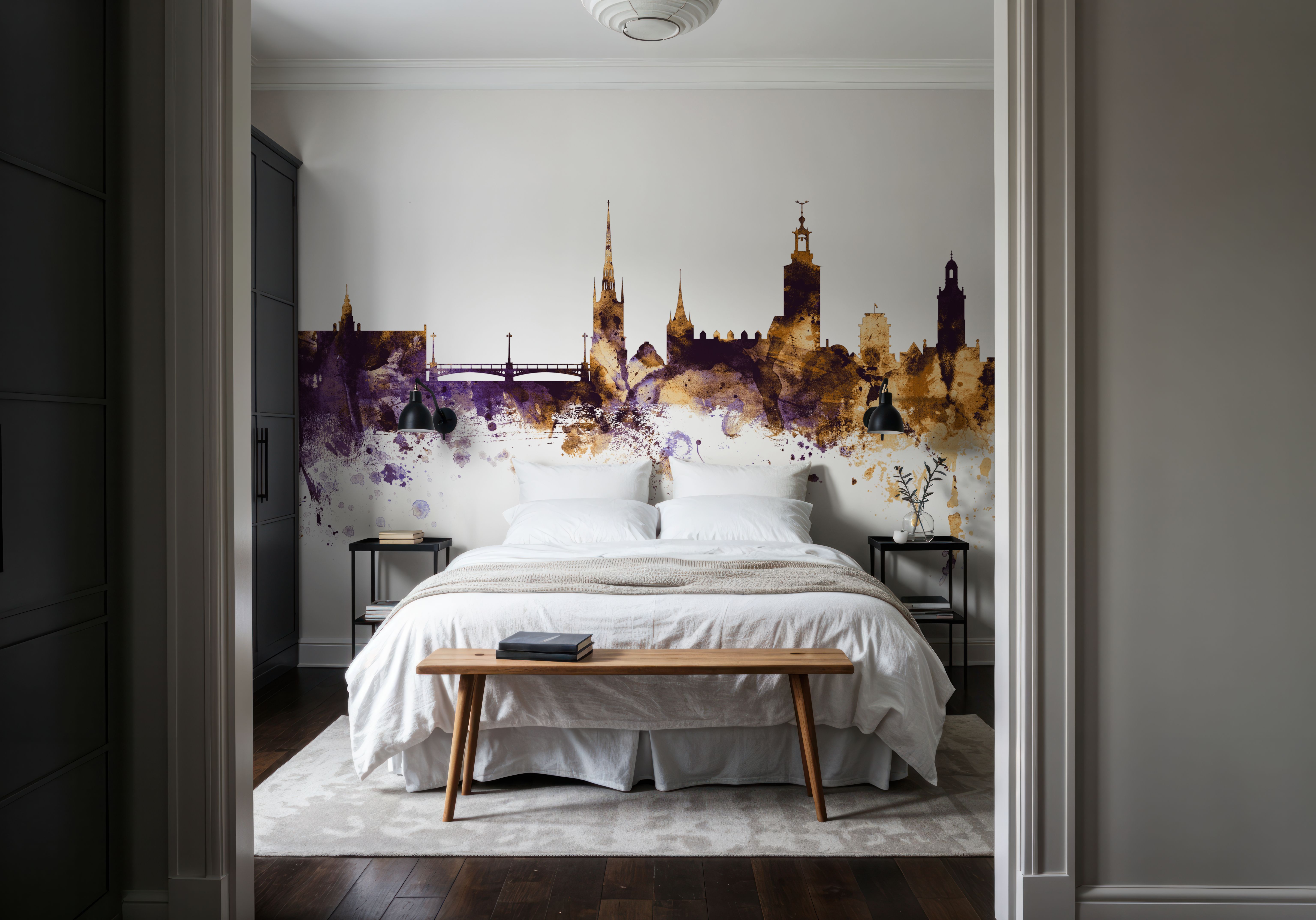 Stockholm Skyline Purple & Gold